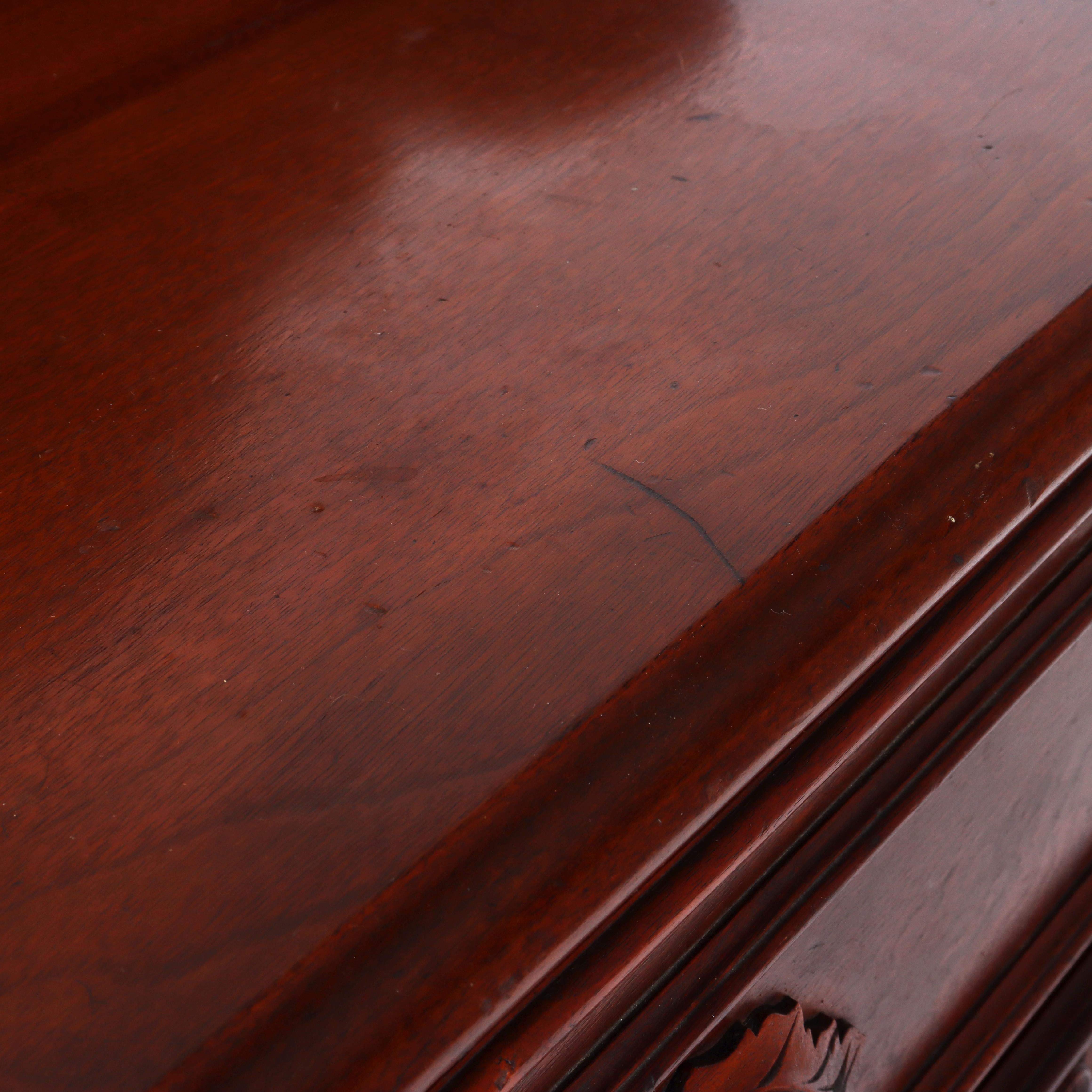 Antique Carved Walnut 3-Drawer Commode With Backsplash & Shelves c1890 For Sale 7