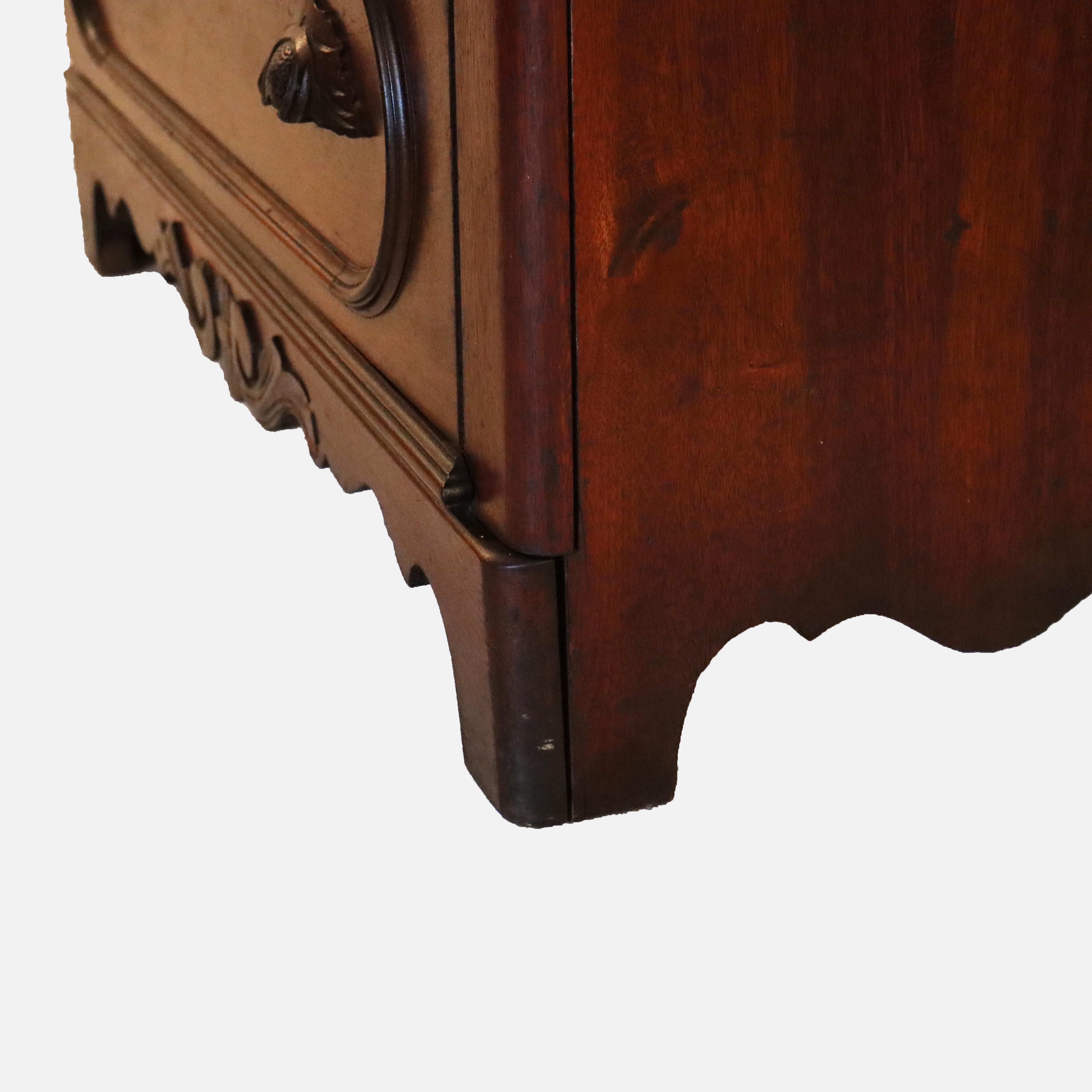 Antique Carved Walnut 3-Drawer Commode With Backsplash & Shelves c1890 For Sale 12