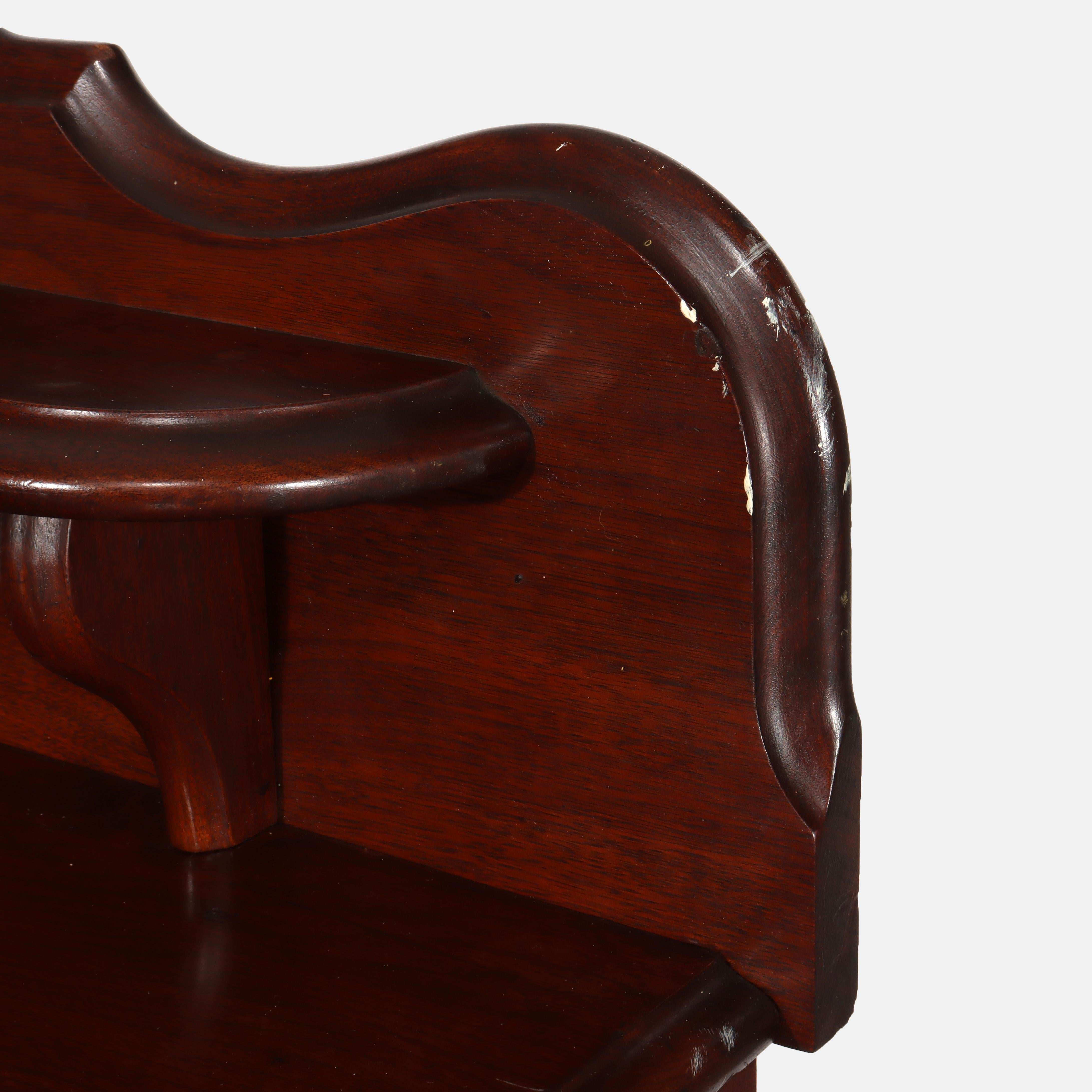 Antique Carved Walnut 3 Drawer Commode With Backsplash & Shelves C1890
Measures - 42 1/2