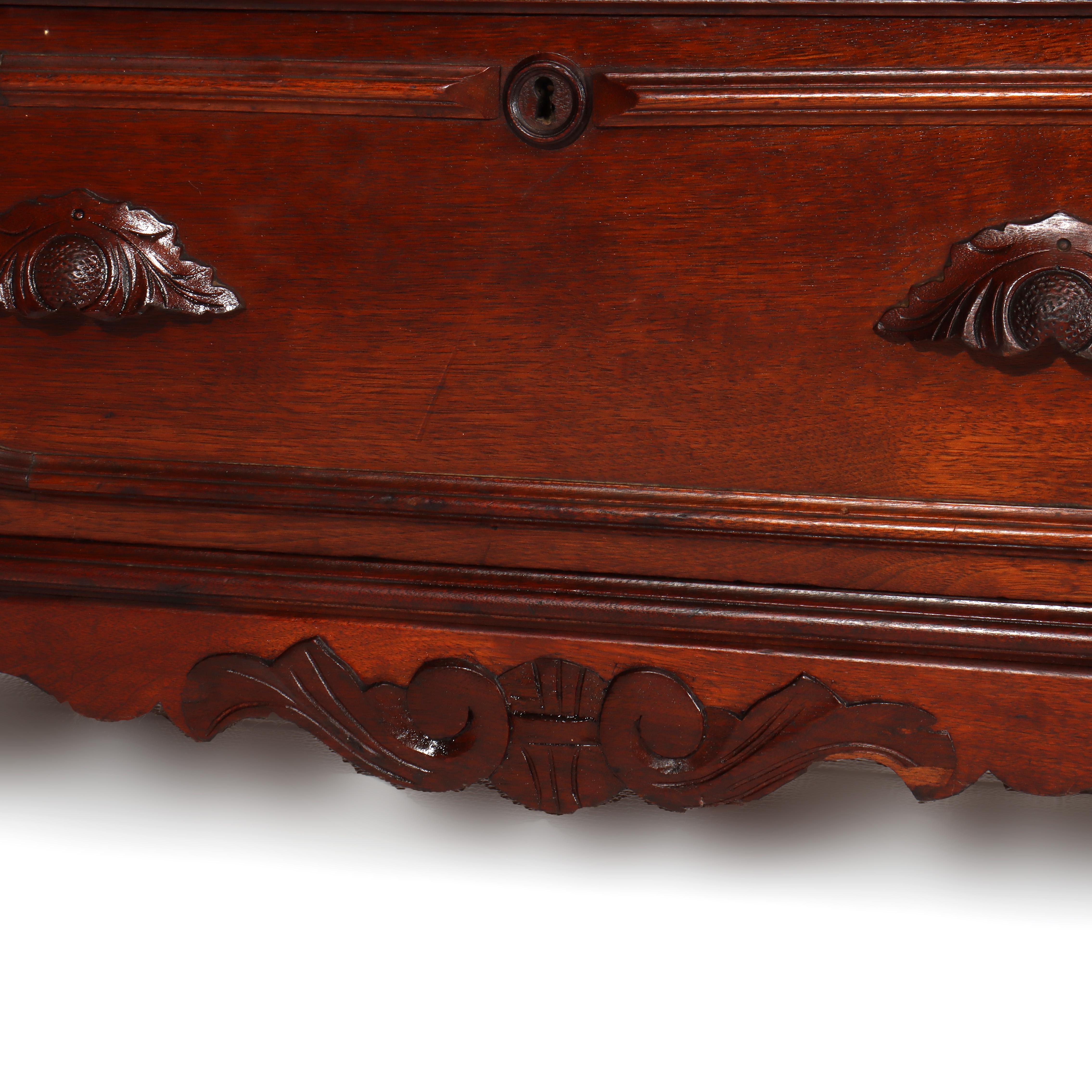 Antique Carved Walnut 3-Drawer Commode With Backsplash & Shelves c1890 For Sale 1