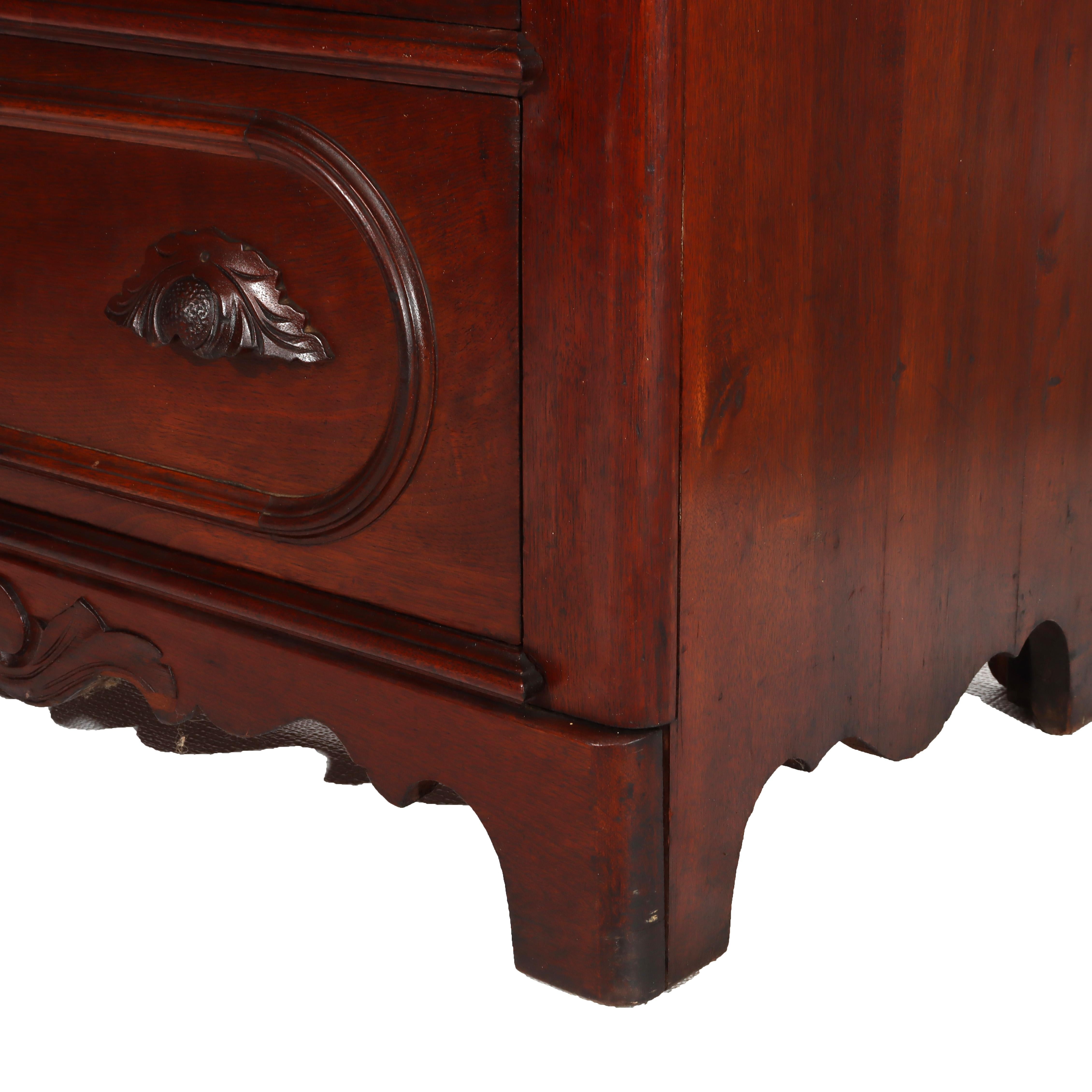 Antique Carved Walnut 3-Drawer Commode With Backsplash & Shelves c1890 For Sale 2