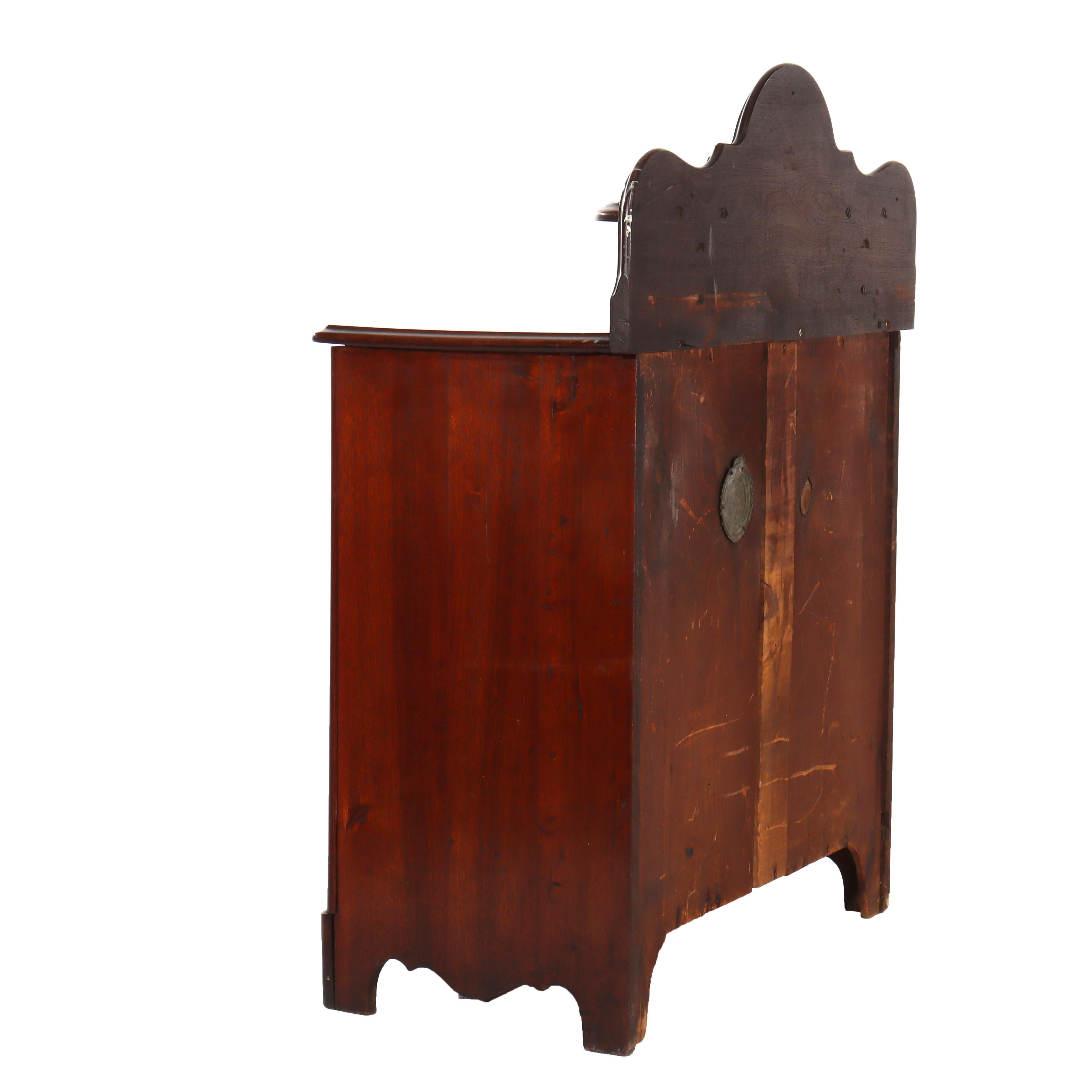 Antique Carved Walnut 3-Drawer Commode With Backsplash & Shelves c1890 For Sale 3