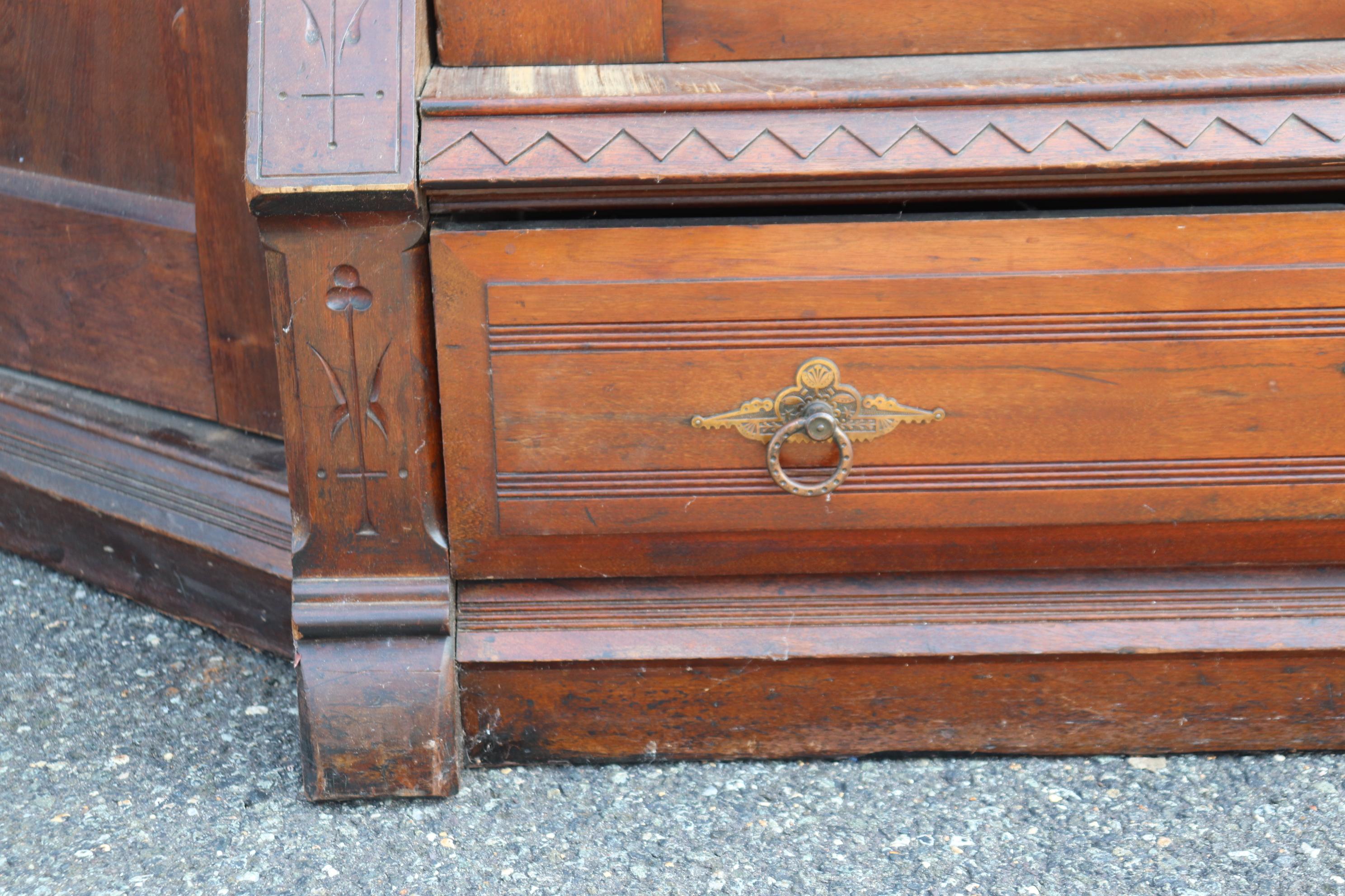 Antique Carved Walnut American Victorian Armoire Attributed to Daniel Pabst For Sale 5