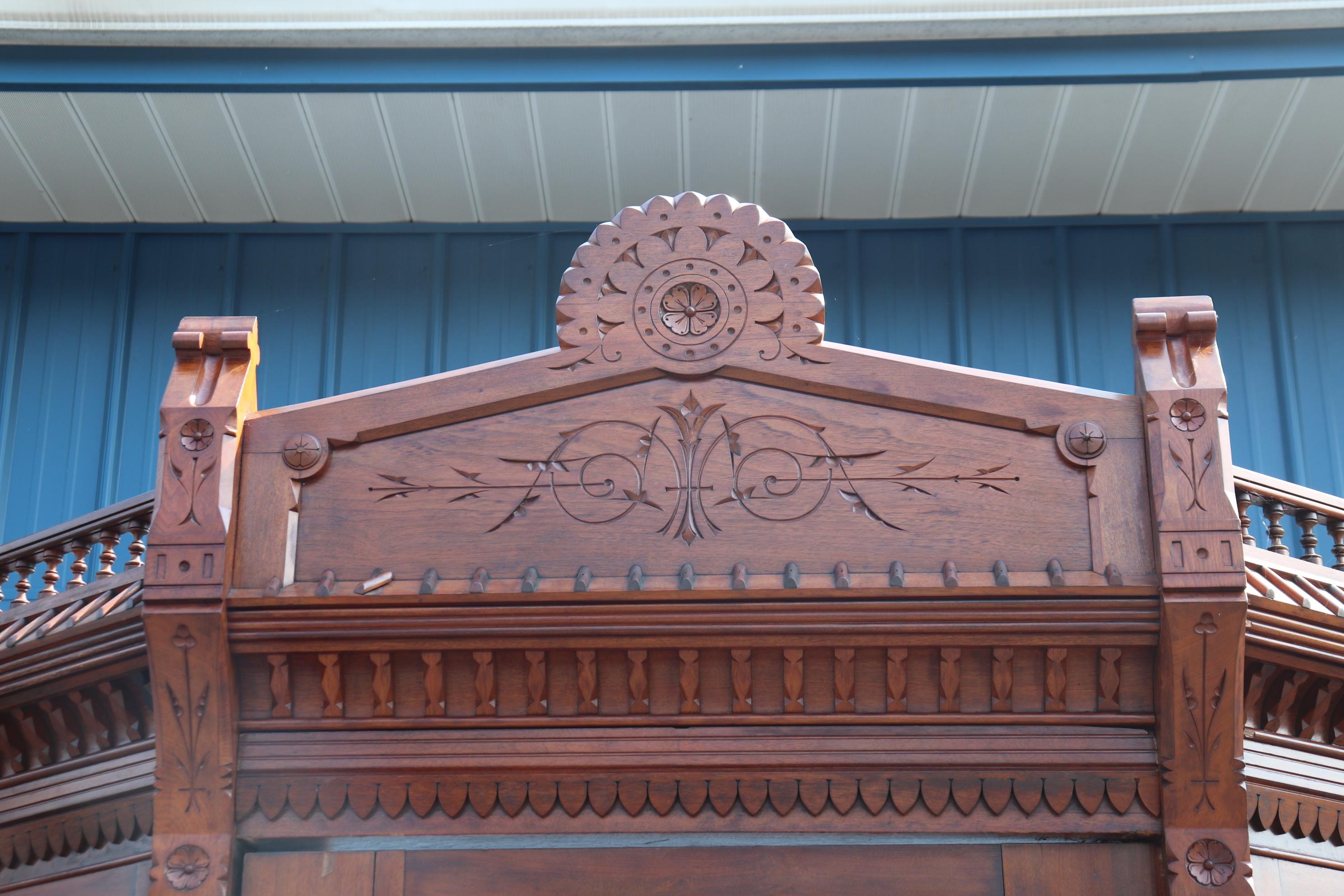 Mirror Antique Carved Walnut American Victorian Armoire Attributed to Daniel Pabst For Sale