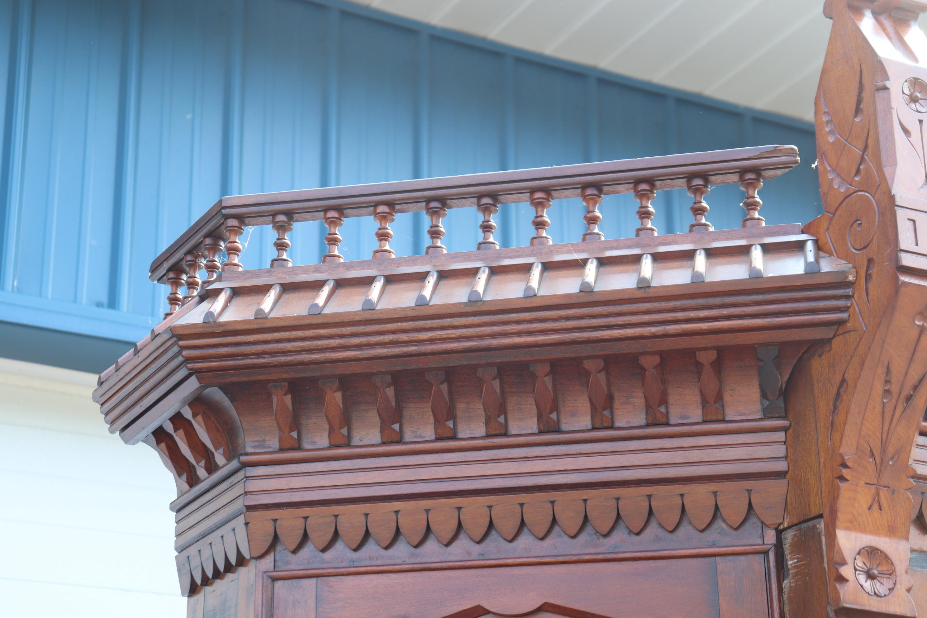 Antique Carved Walnut American Victorian Armoire Attributed to Daniel Pabst For Sale 1