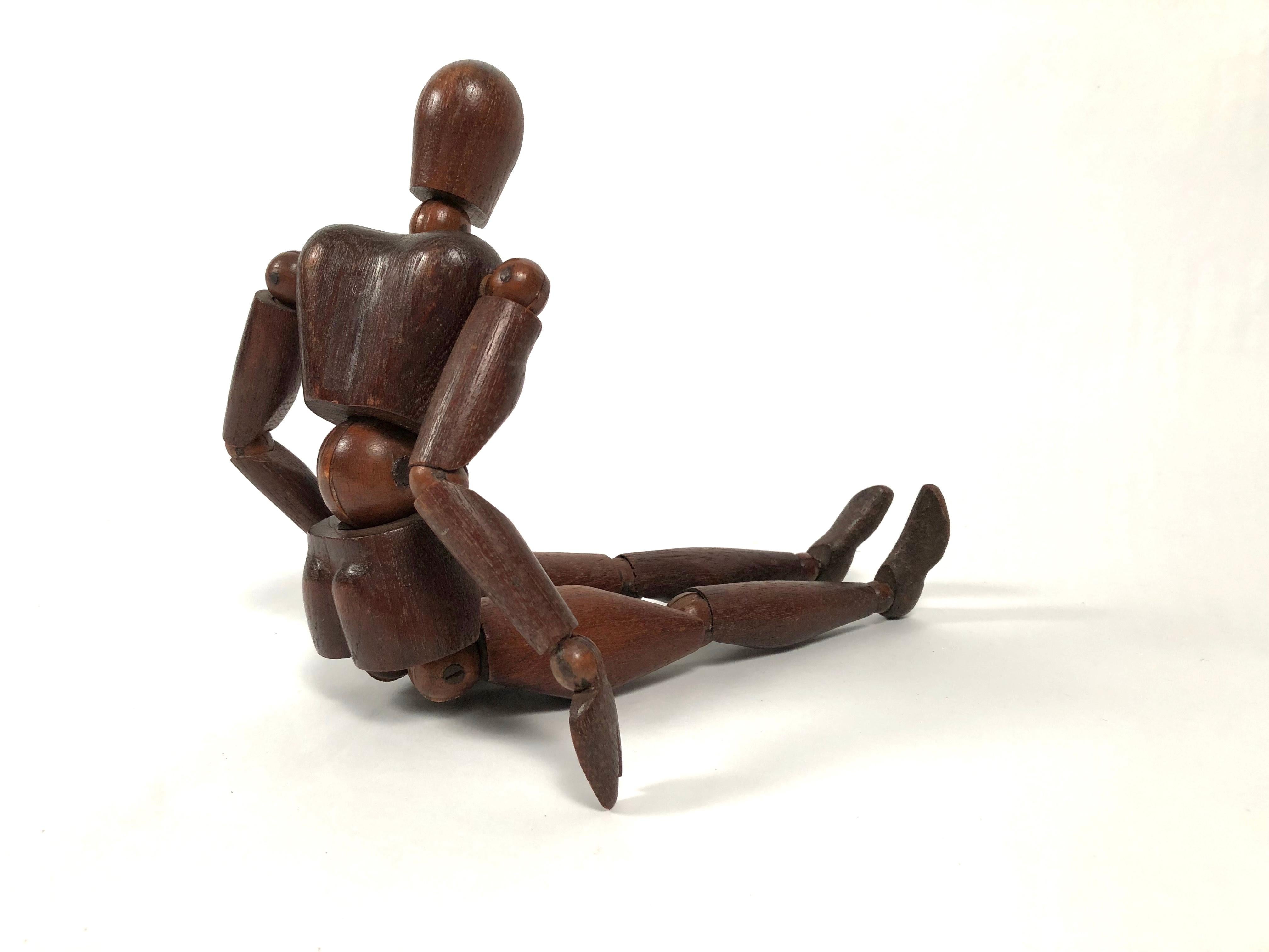 Antique Carved Walnut Articulated Artist's Figure Model 1