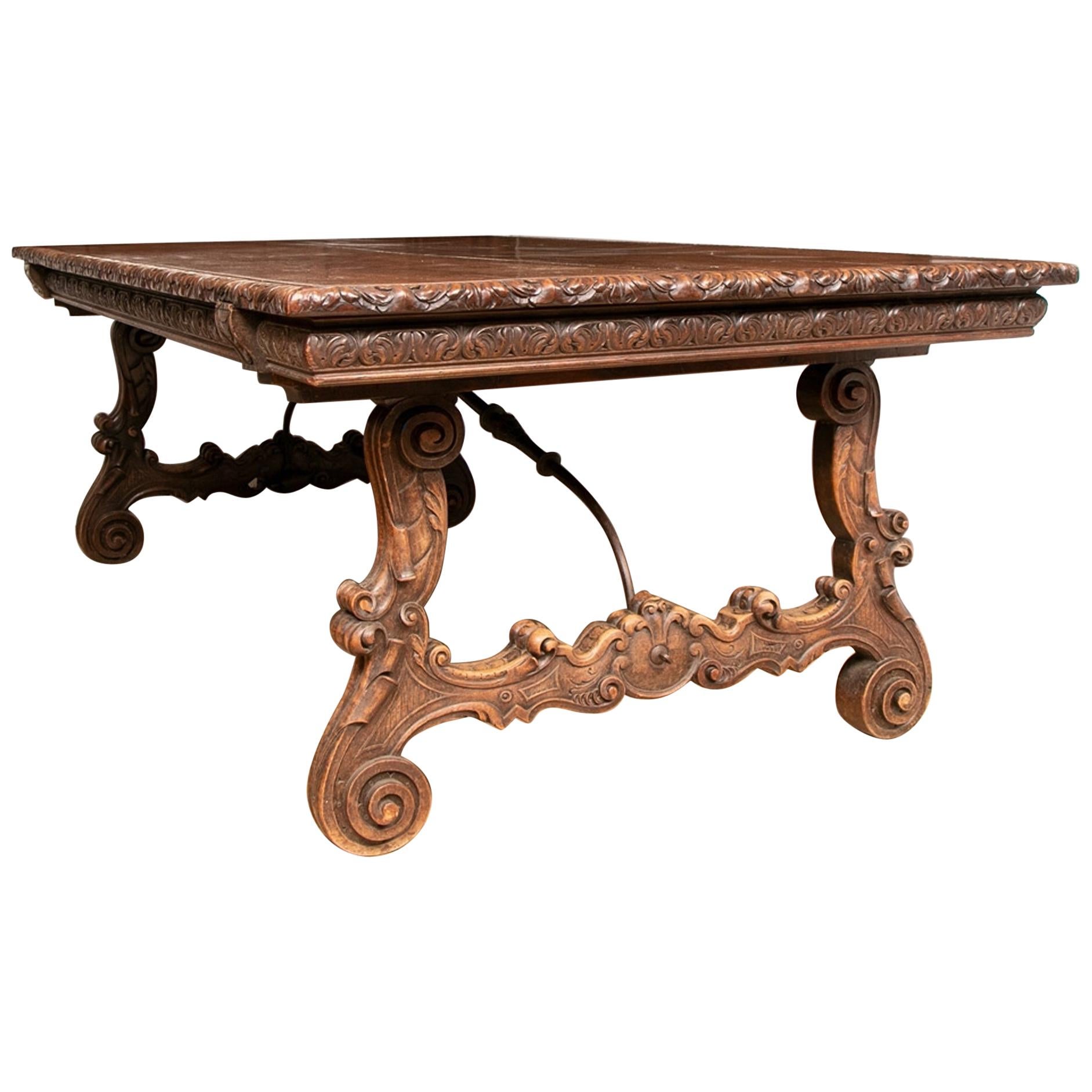 Antique Carved Walnut Baronial Table