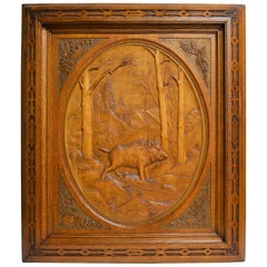 Antique Carved Walnut Black Forest Plaque