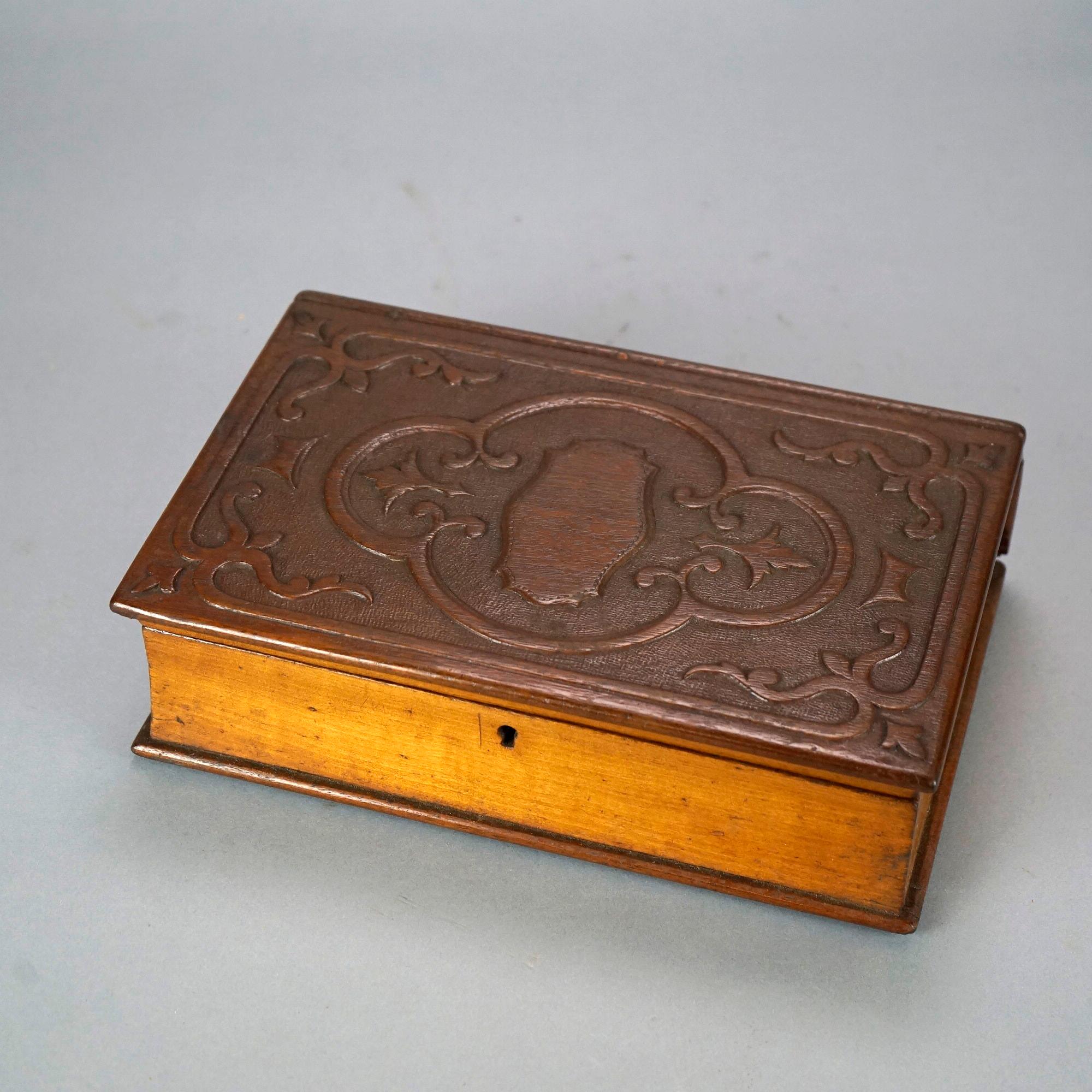 Antique Carved Walnut Book Box, Circa 1900 In Good Condition In Big Flats, NY