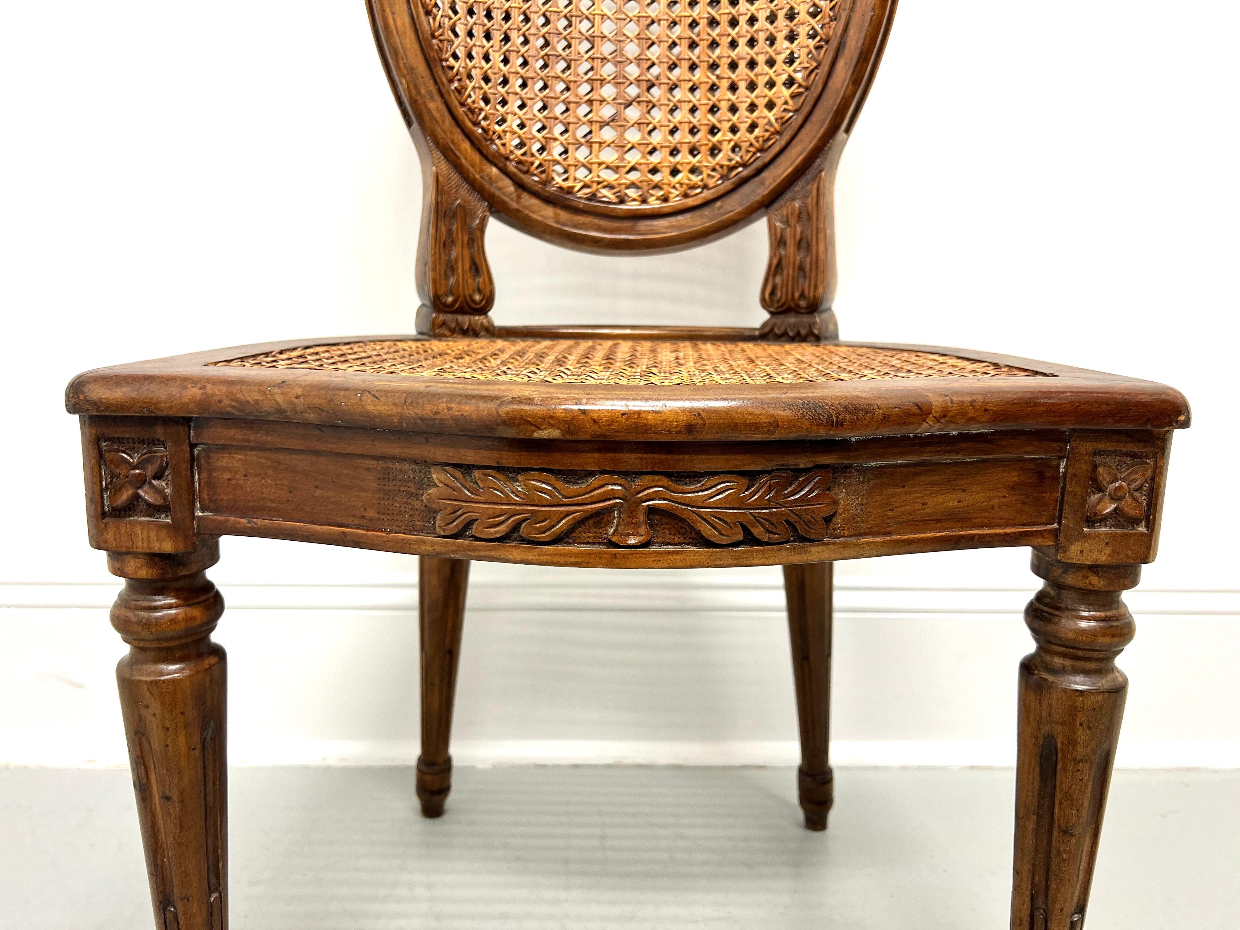 Antique Carved Walnut & Cane Italian Provincial Side Chair For Sale 3