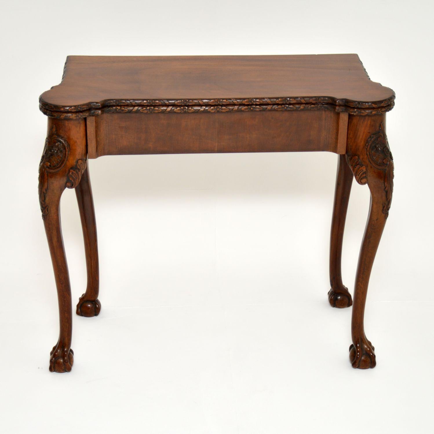 Antique carved walnut card table full of character and in good original condition. At first glance, this card table looks like an original 1750s period item, but we think it dates from the 1890s period. Either way, it’s a great looking piece of