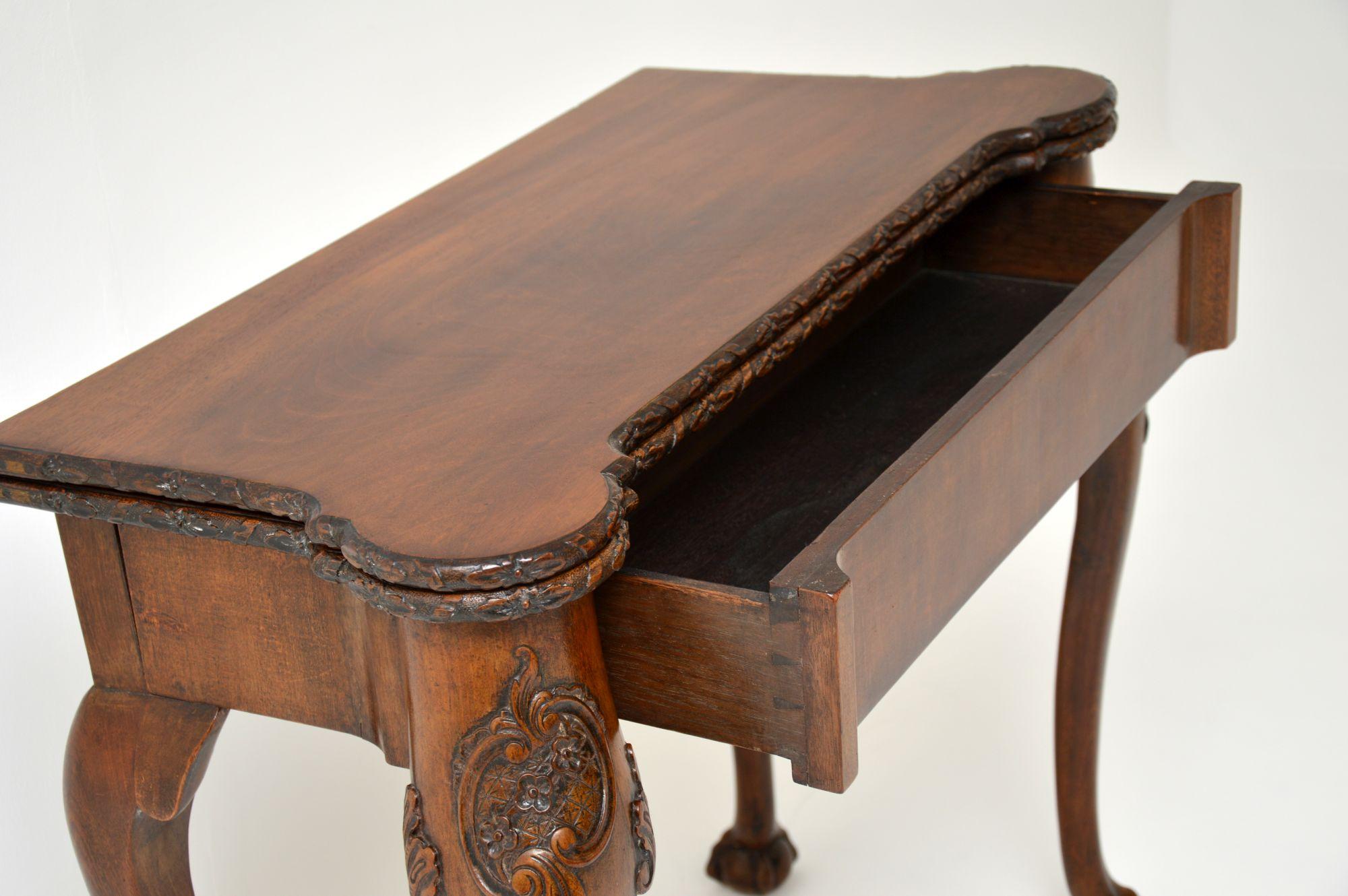 English Antique Carved Walnut Card Table