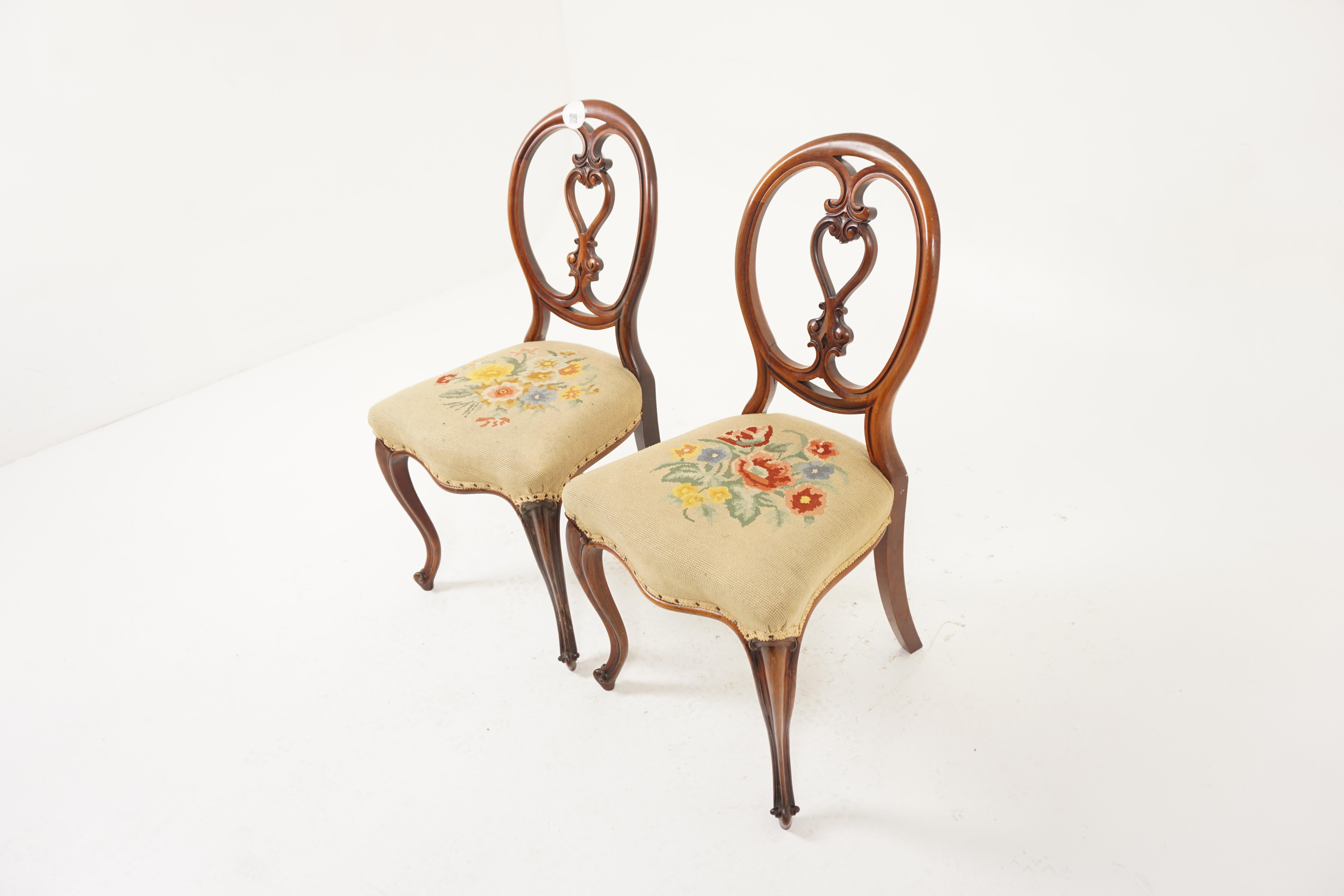 Antique Walnut Chairs, Pair of Victorian Carved Walnut Side Chairs, Hall Chairs, Antique Furniture, Scotland 1880, H1050

+ Scotland 1890
+ Solid Walnut
+ Original Finish
+ Having a quality balloon back with a pretty carved top rail and a
