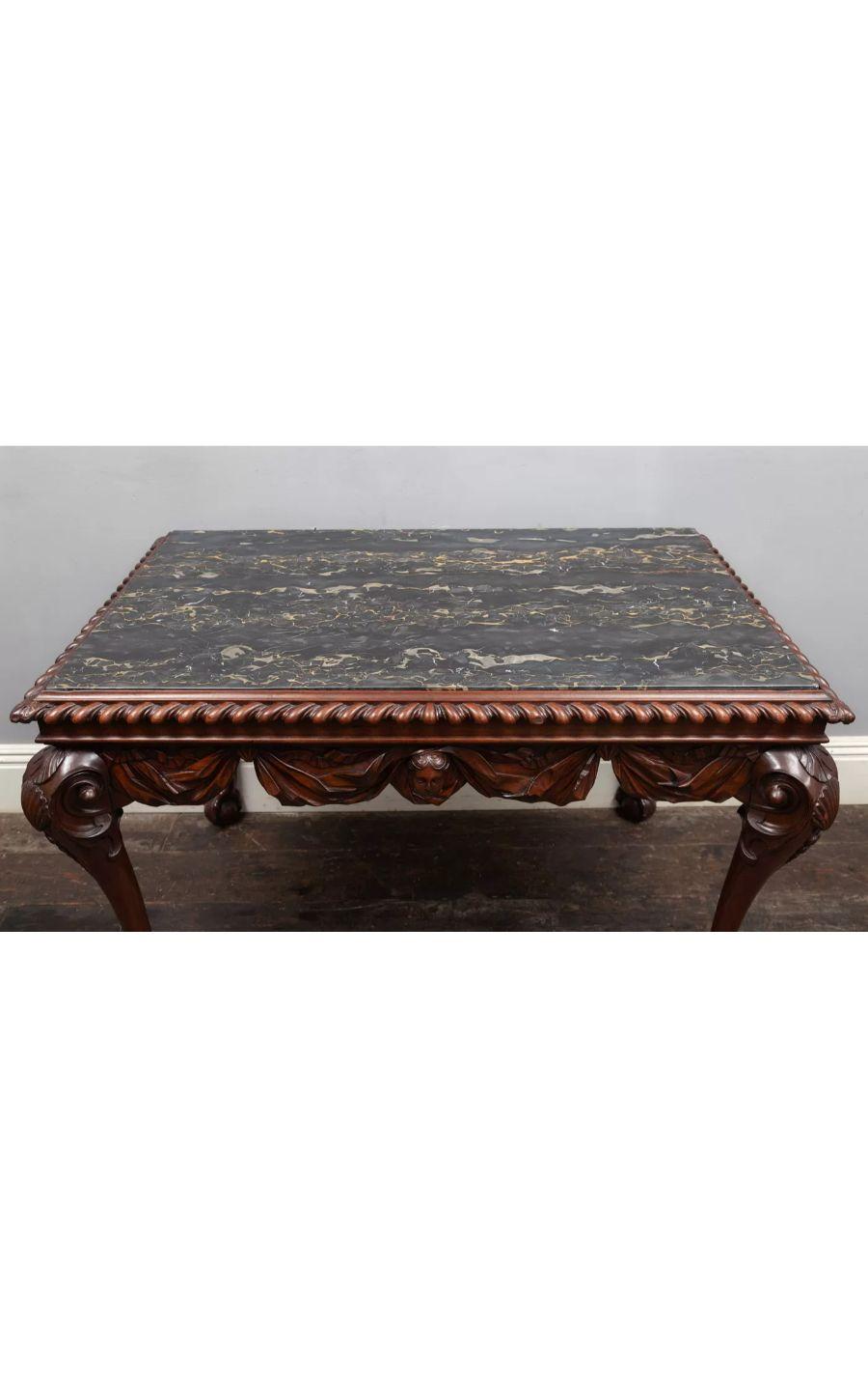 Palladian Antique Carved Walnut Console Table with Portoro Nero Marble Top, circa 1860