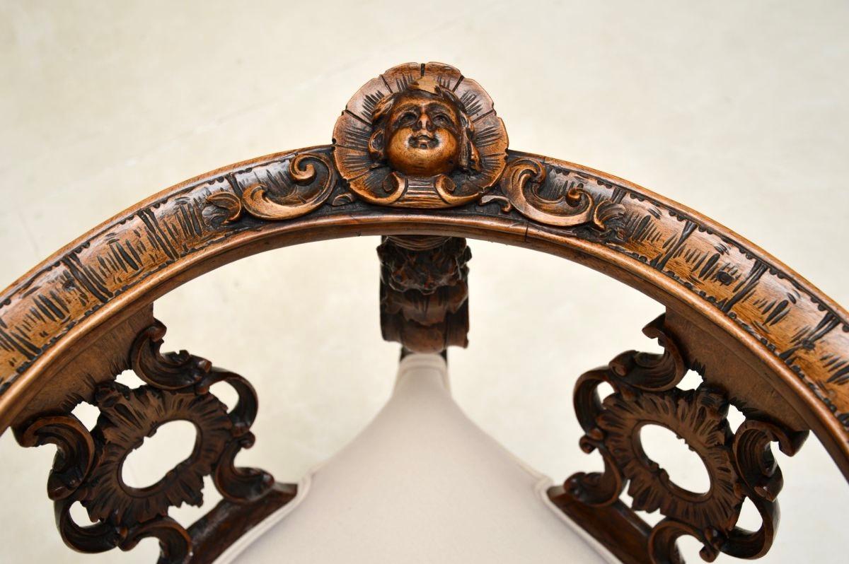 Antique Carved Walnut Corner Chair For Sale 2