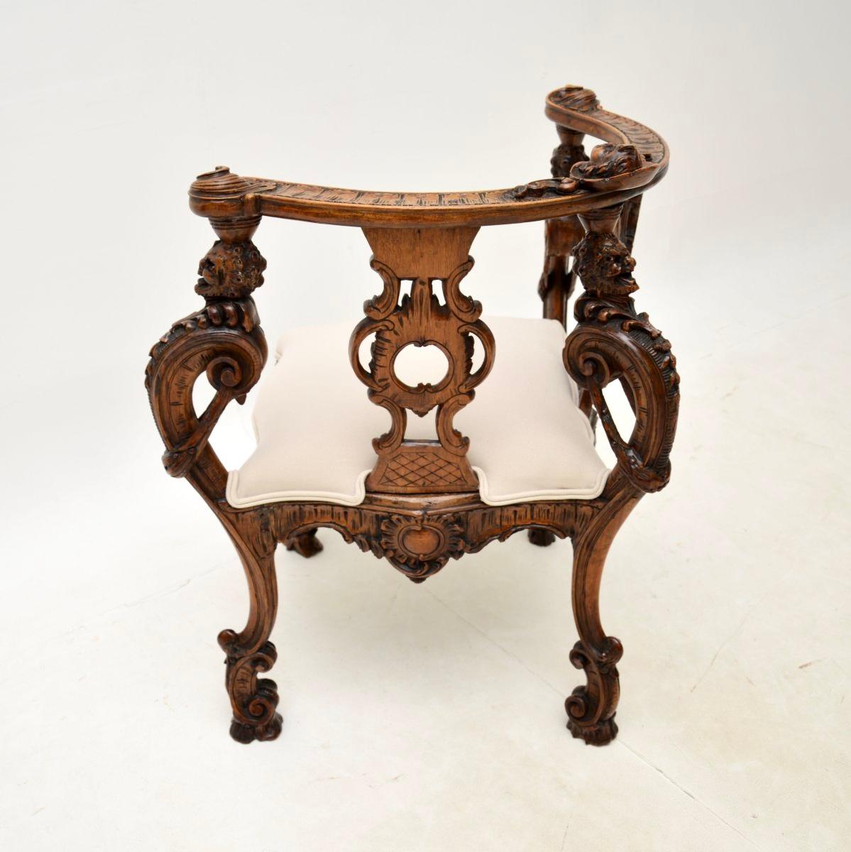 Hand-Carved Antique Carved Walnut Corner Chair For Sale