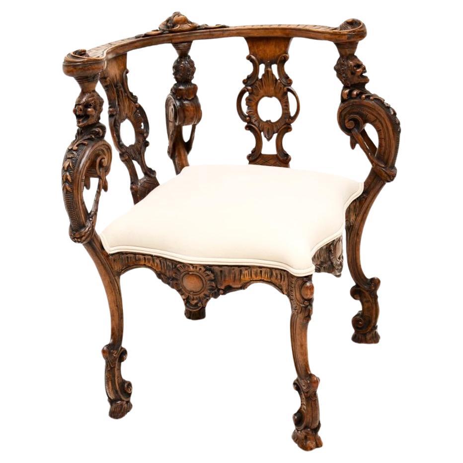 Antique Carved Walnut Corner Chair For Sale