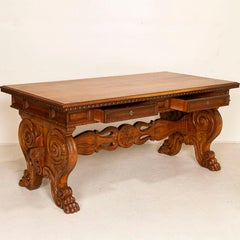 Antique Carved Walnut Desk With Two Drawers from Denmark