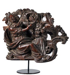 Antique Carved Walnut Figural Relief