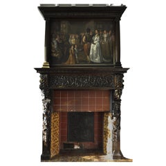 Chimenea antigua de nogal tallado con pintura del siglo XVII