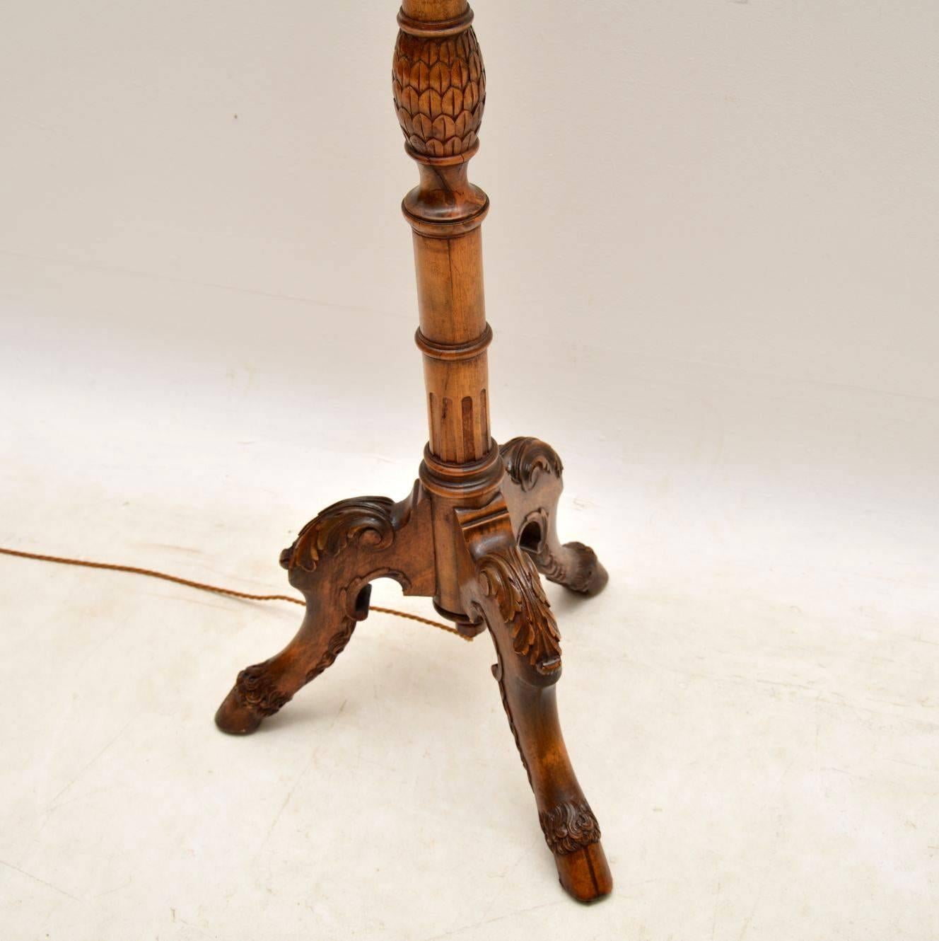 English Antique Carved Walnut Floor Lamp