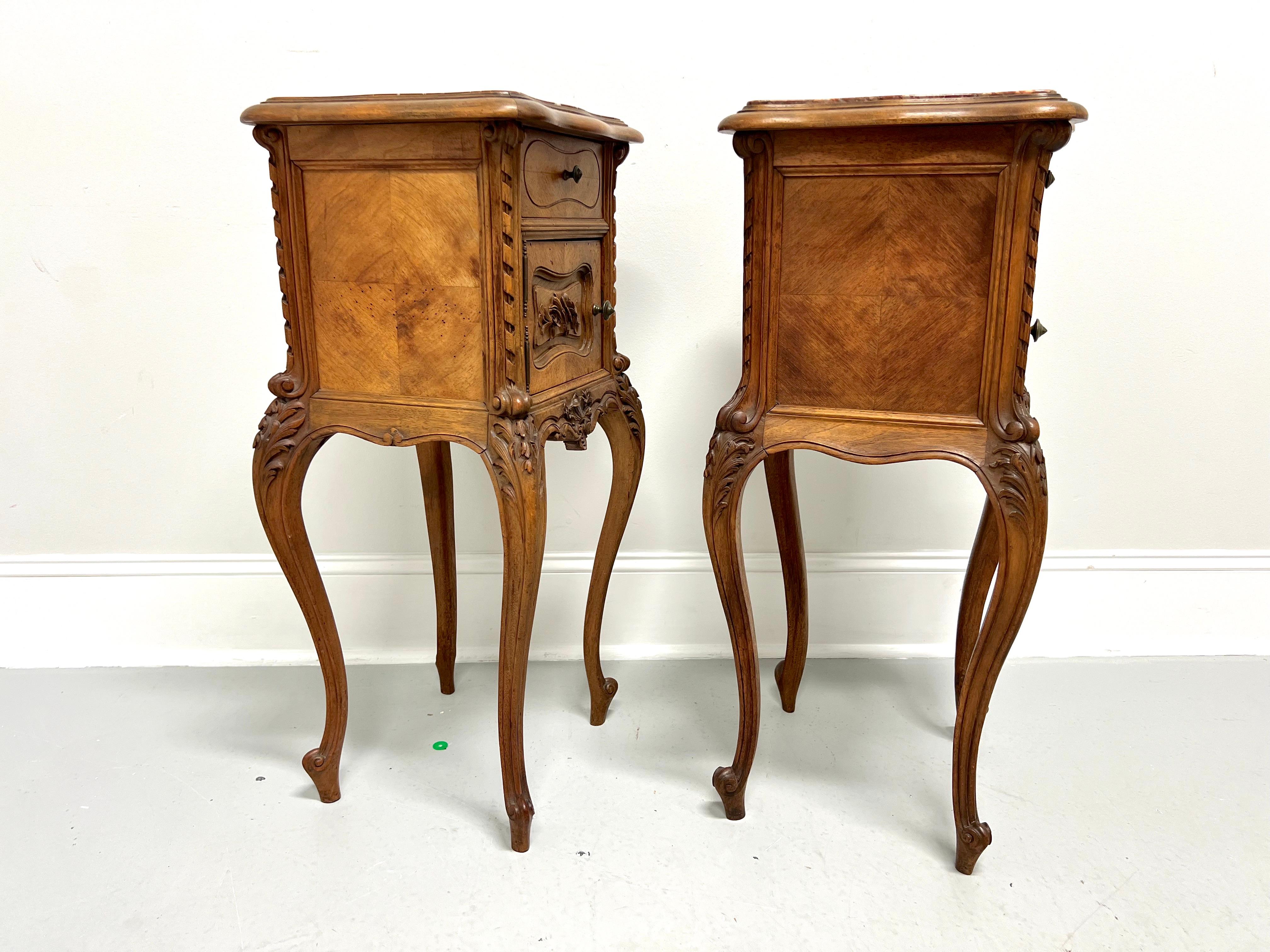 20th Century Antique Carved Chestnut French Country Louis XV Commodes / Nightstands - Pair