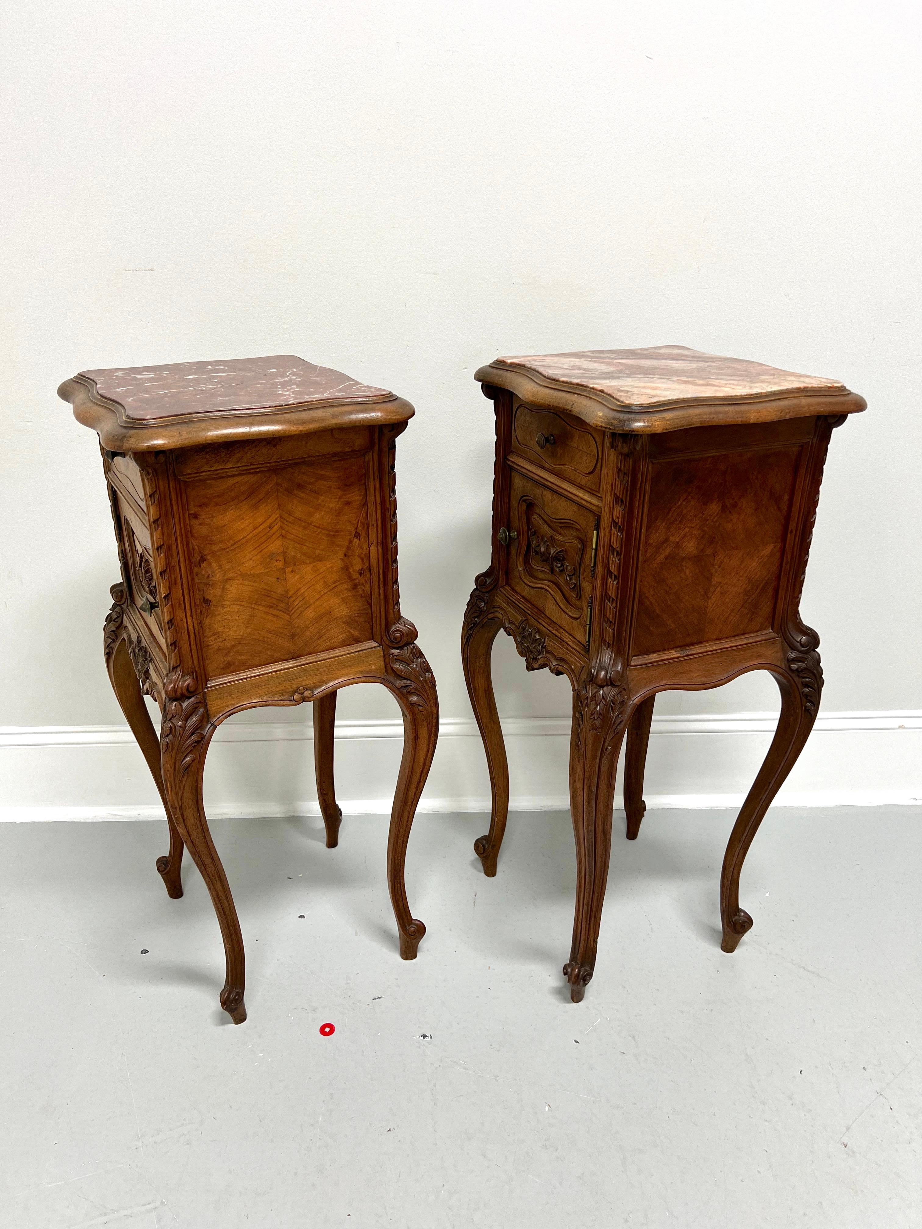 Antique Carved Chestnut French Country Louis XV Commodes / Nightstands - Pair In Good Condition In Charlotte, NC