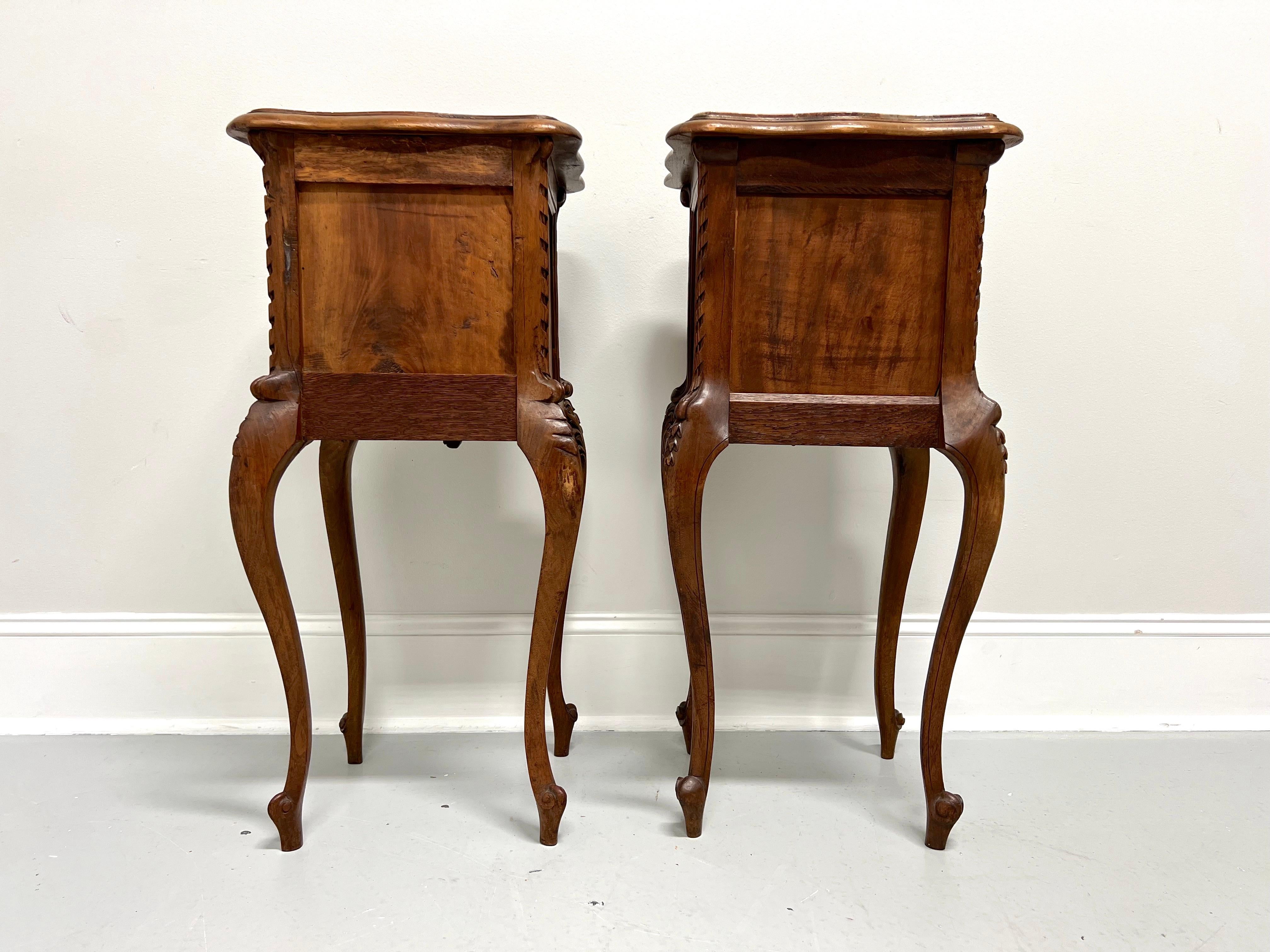 Brass Antique Carved Chestnut French Country Louis XV Commodes / Nightstands - Pair