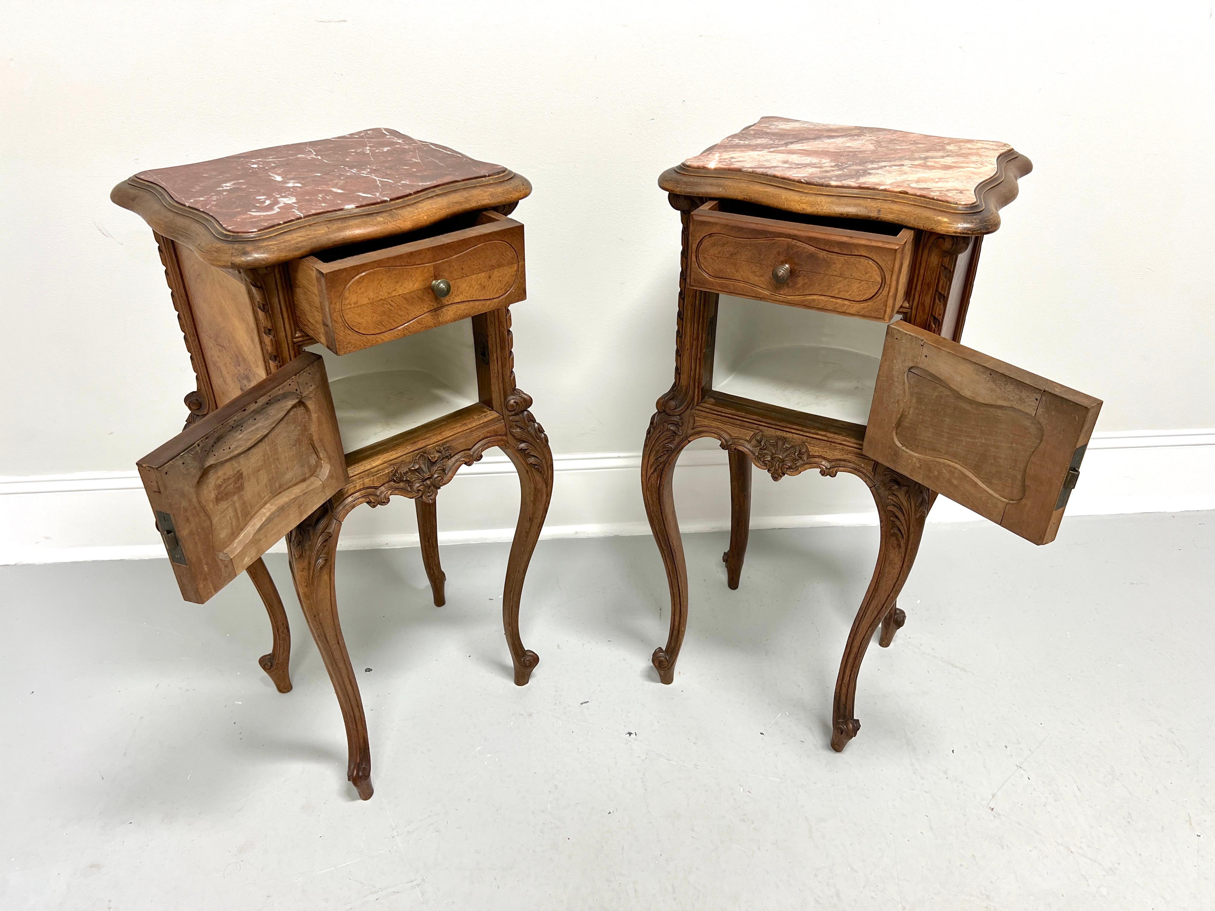 Antique Carved Chestnut French Country Louis XV Commodes / Nightstands - Pair 1