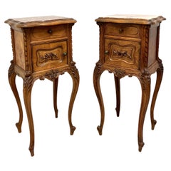 Antique Carved Walnut French Country Louis XV Commodes / Nightstands - Pair