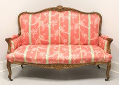 Antique Carved Walnut French Country Louis XV Style Settee on Casters