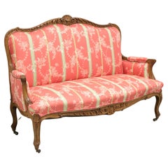 Used Carved Walnut French Country Louis XV Style Settee on Casters