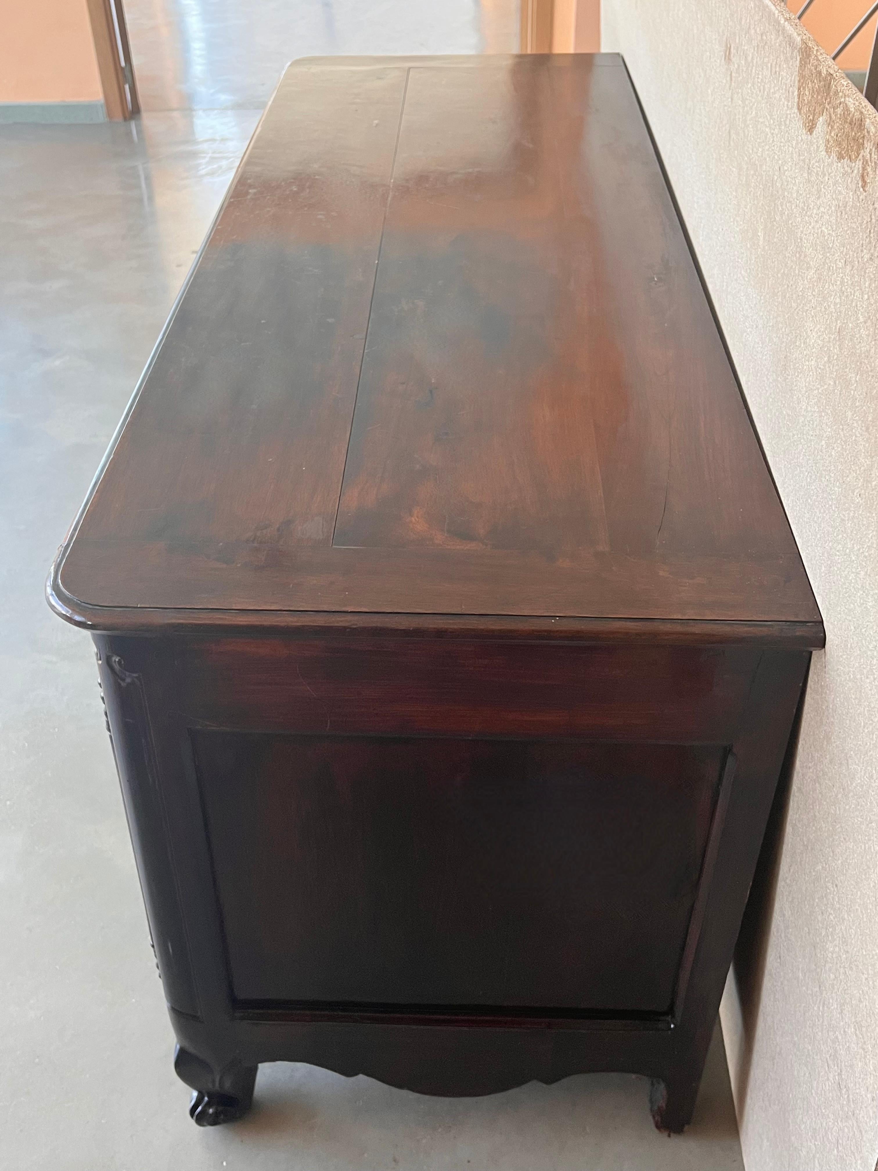 Antique Carved Walnut French Provincial Large Buffet or Sideboard Cabinet For Sale 3