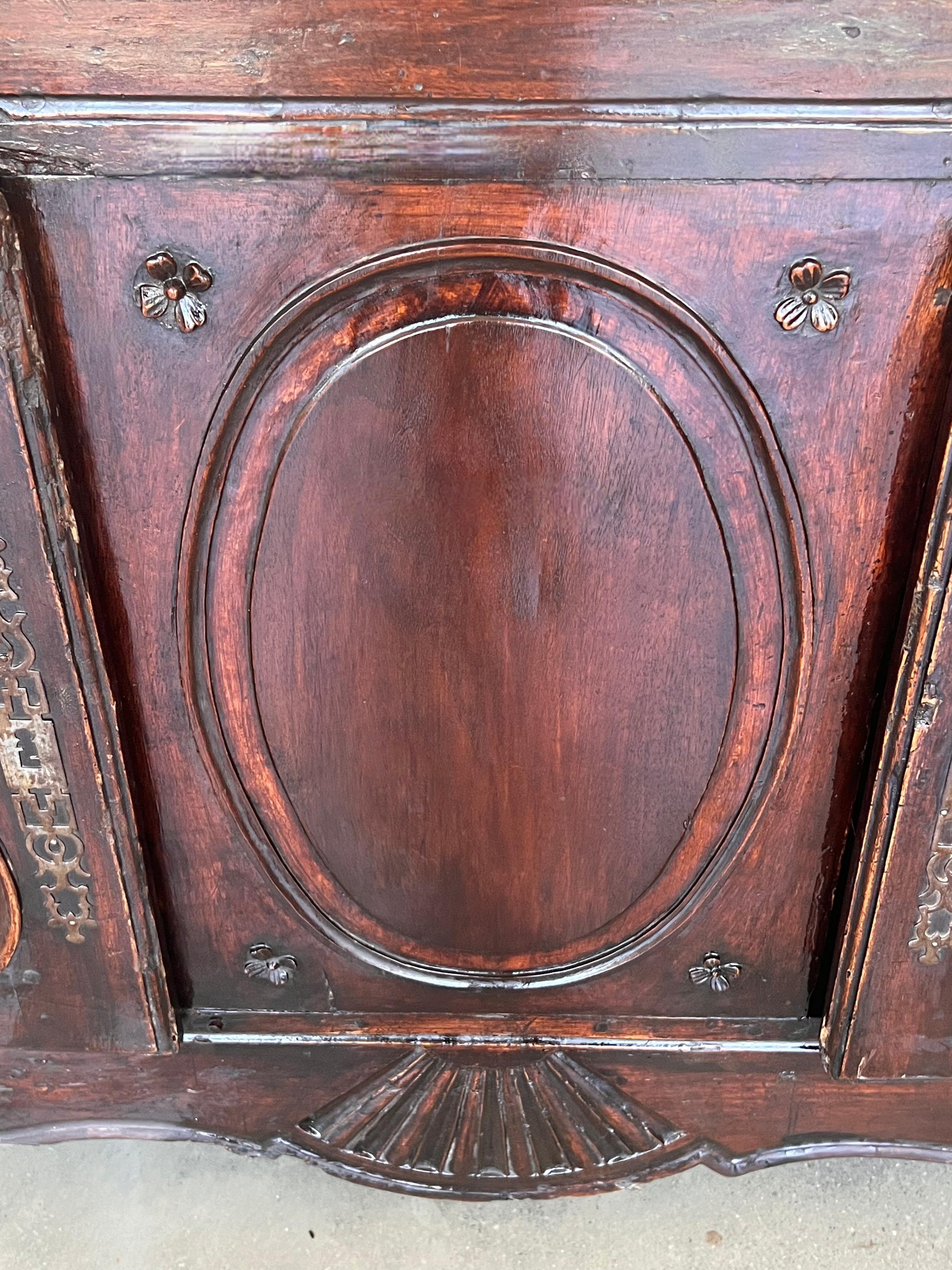 Antique Carved Walnut French Provincial Large Buffet or Sideboard Cabinet For Sale 4