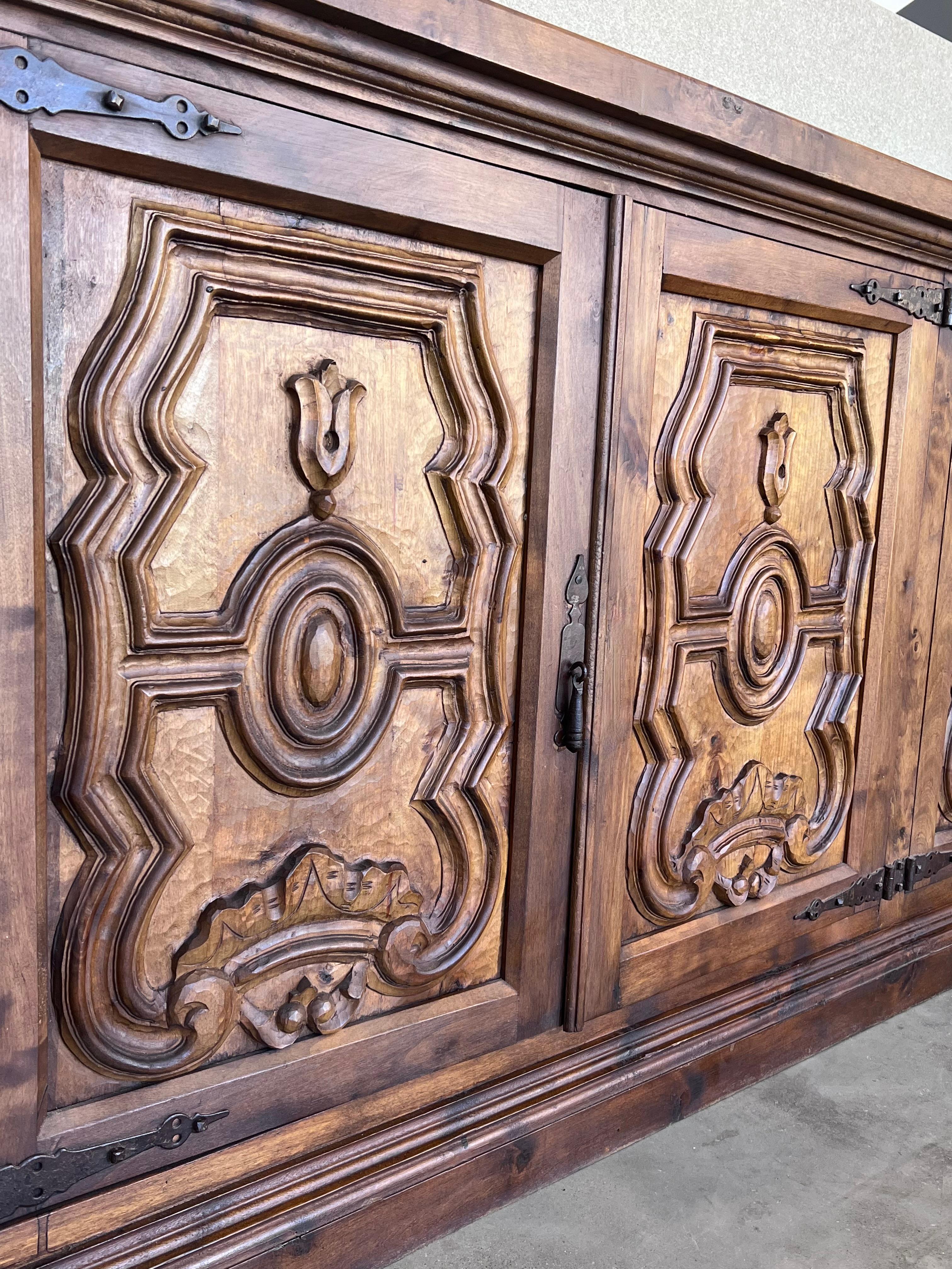 Antique Carved Walnut French Provincial Large Buffet or Sideboard Cabinet In Good Condition In Miami, FL
