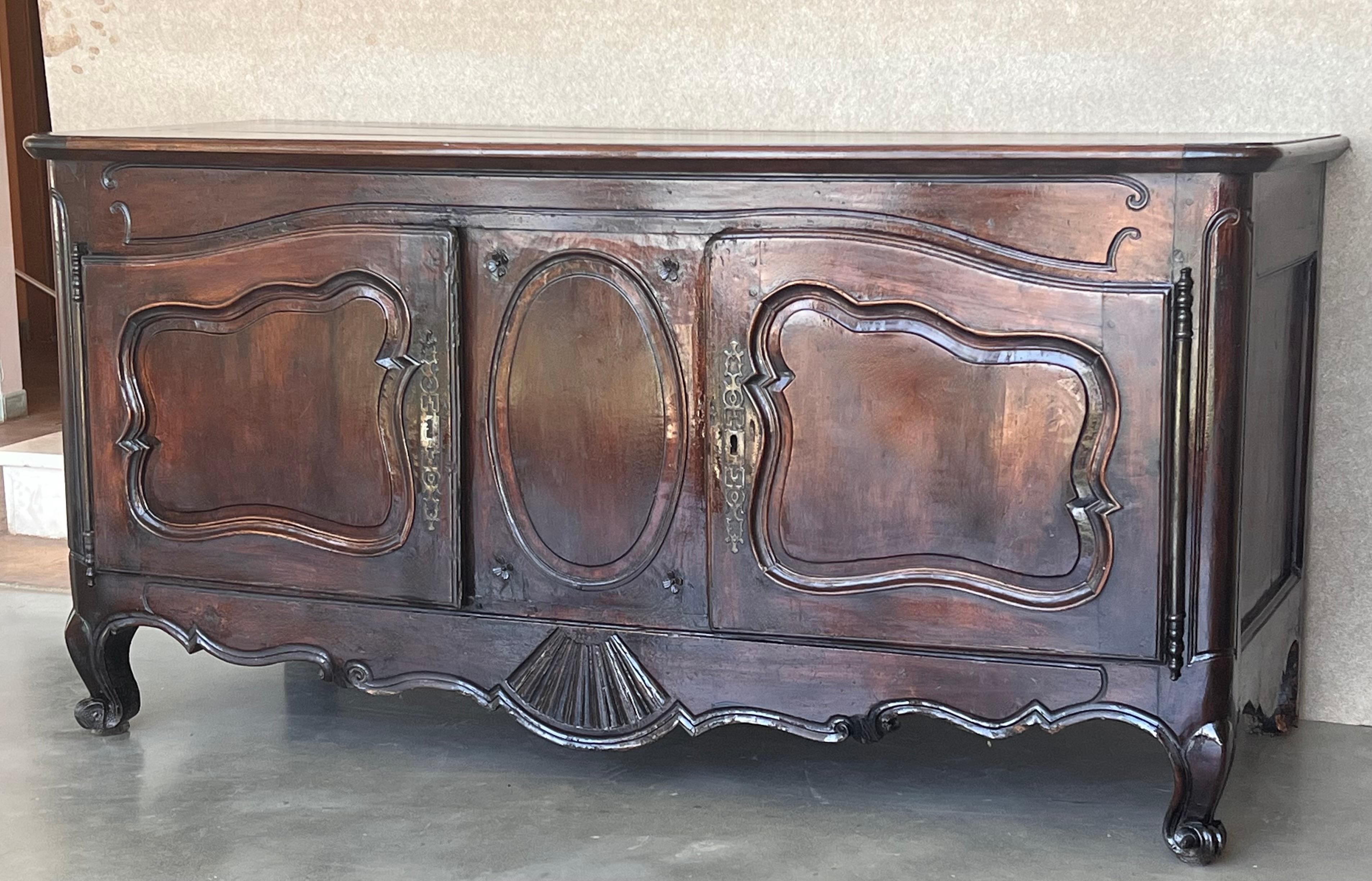 18th Century Antique Carved Walnut French Provincial Large Buffet or Sideboard Cabinet For Sale