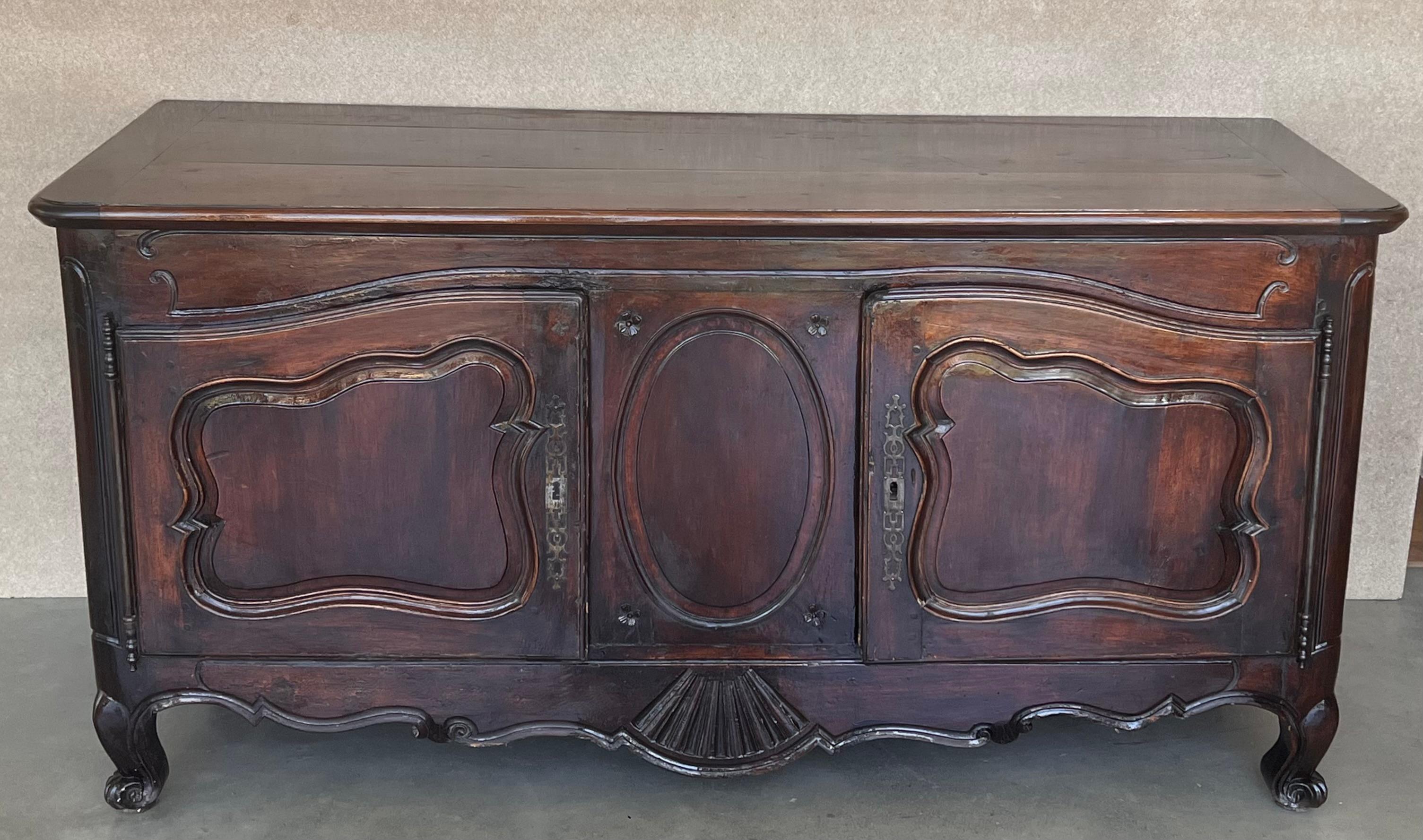 Antique Carved Walnut French Provincial Large Buffet or Sideboard Cabinet For Sale 1