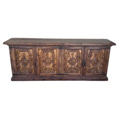Antique Carved Walnut French Provincial Large Buffet or Sideboard Cabinet