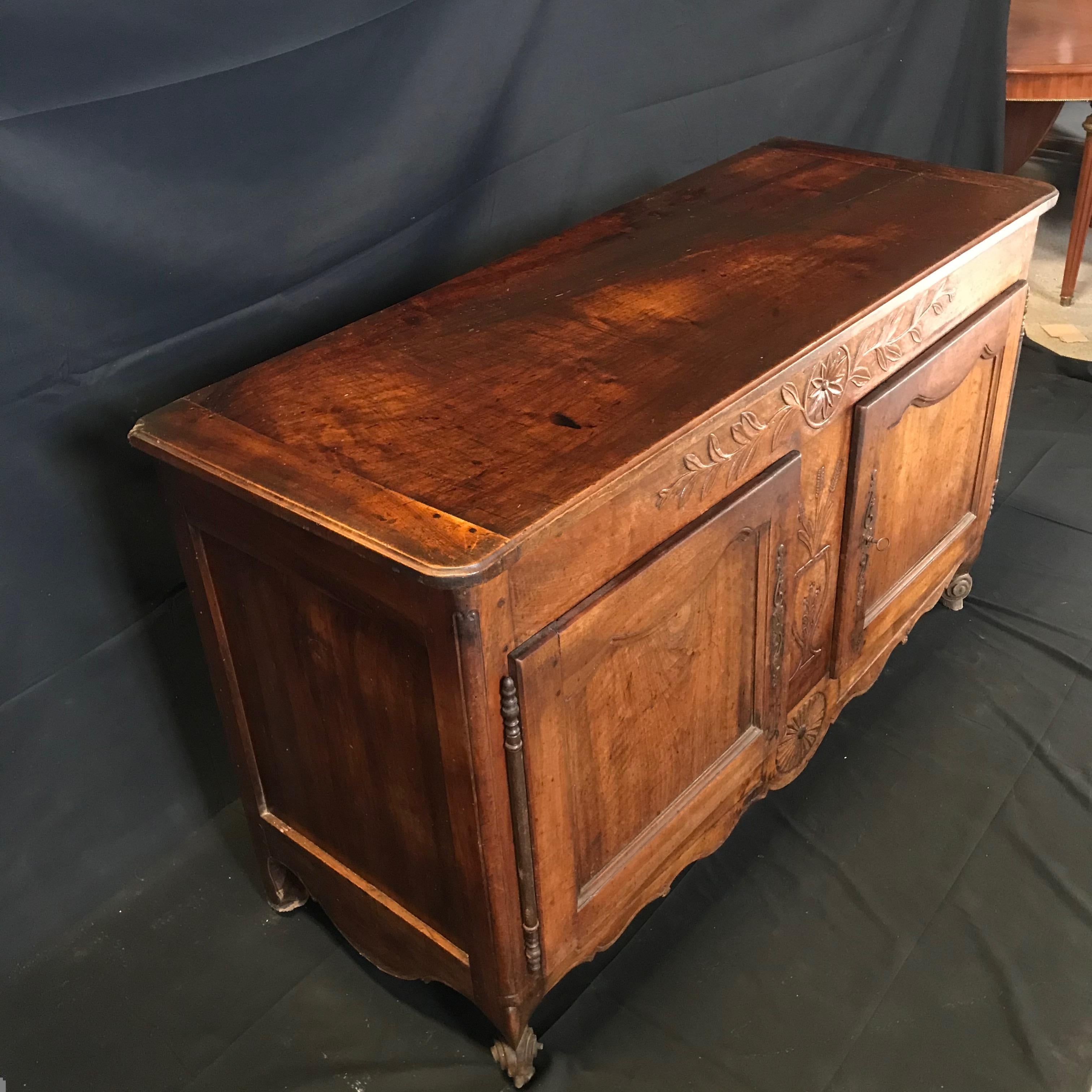 19th Century Antique Carved Walnut French Provincial Sideboard Cabinet