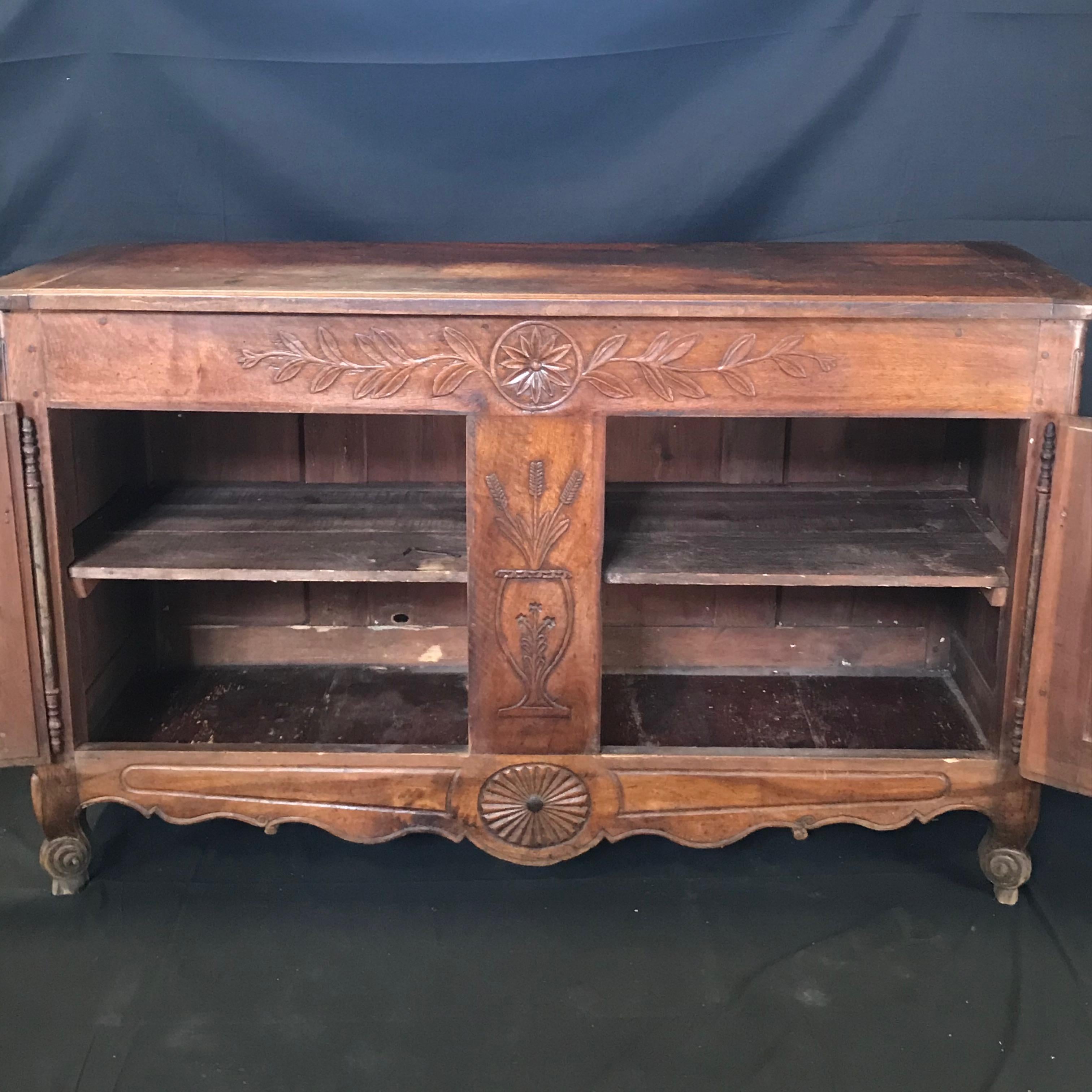 Antique Carved Walnut French Provincial Sideboard Cabinet 1