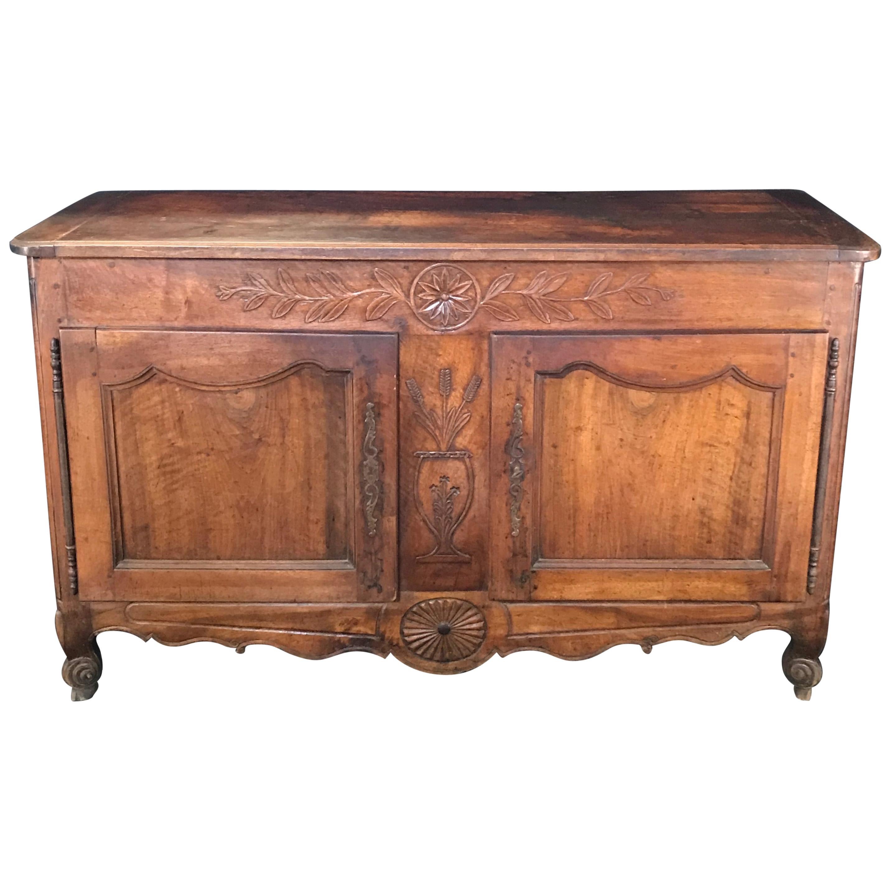 Antique Carved Walnut French Provincial Sideboard Cabinet