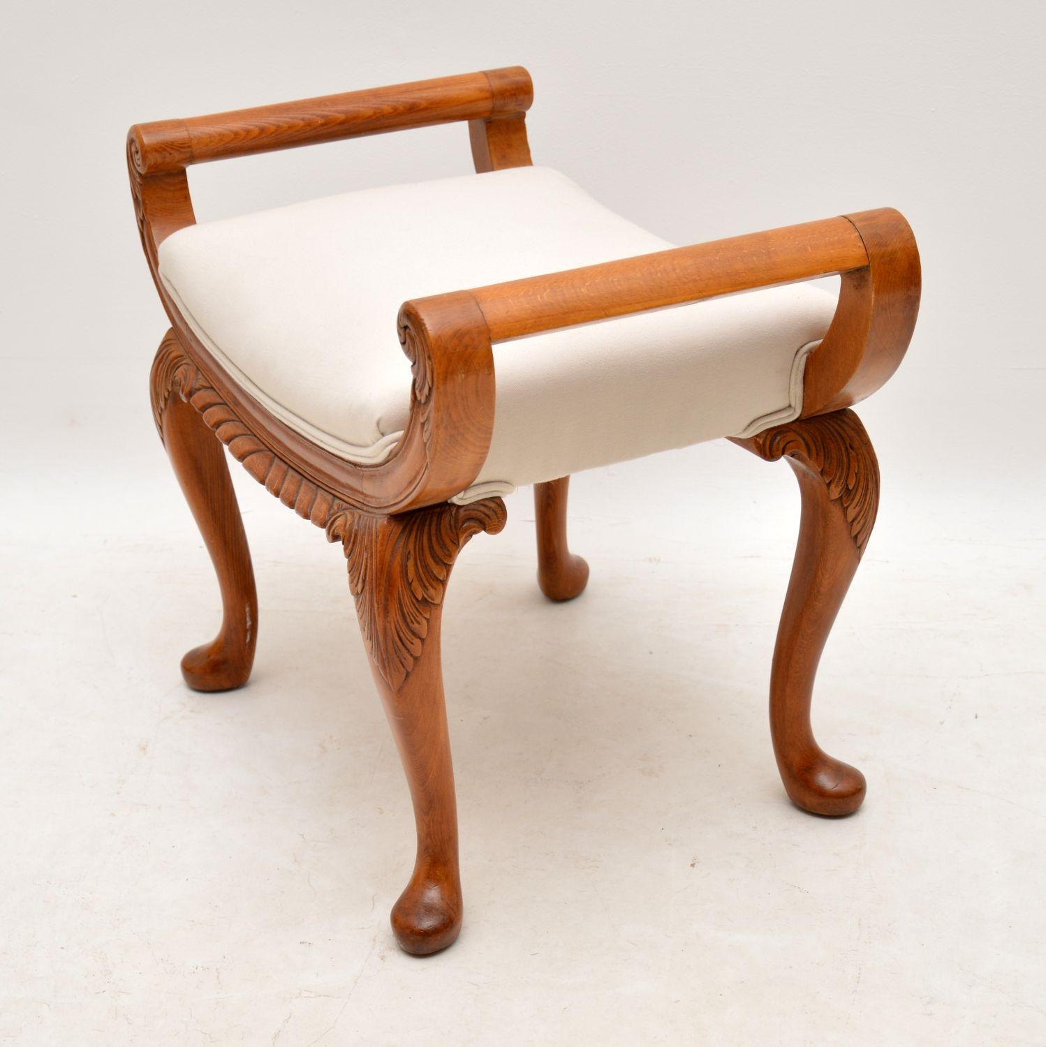 Queen Anne Antique Carved Walnut Gondola Stool