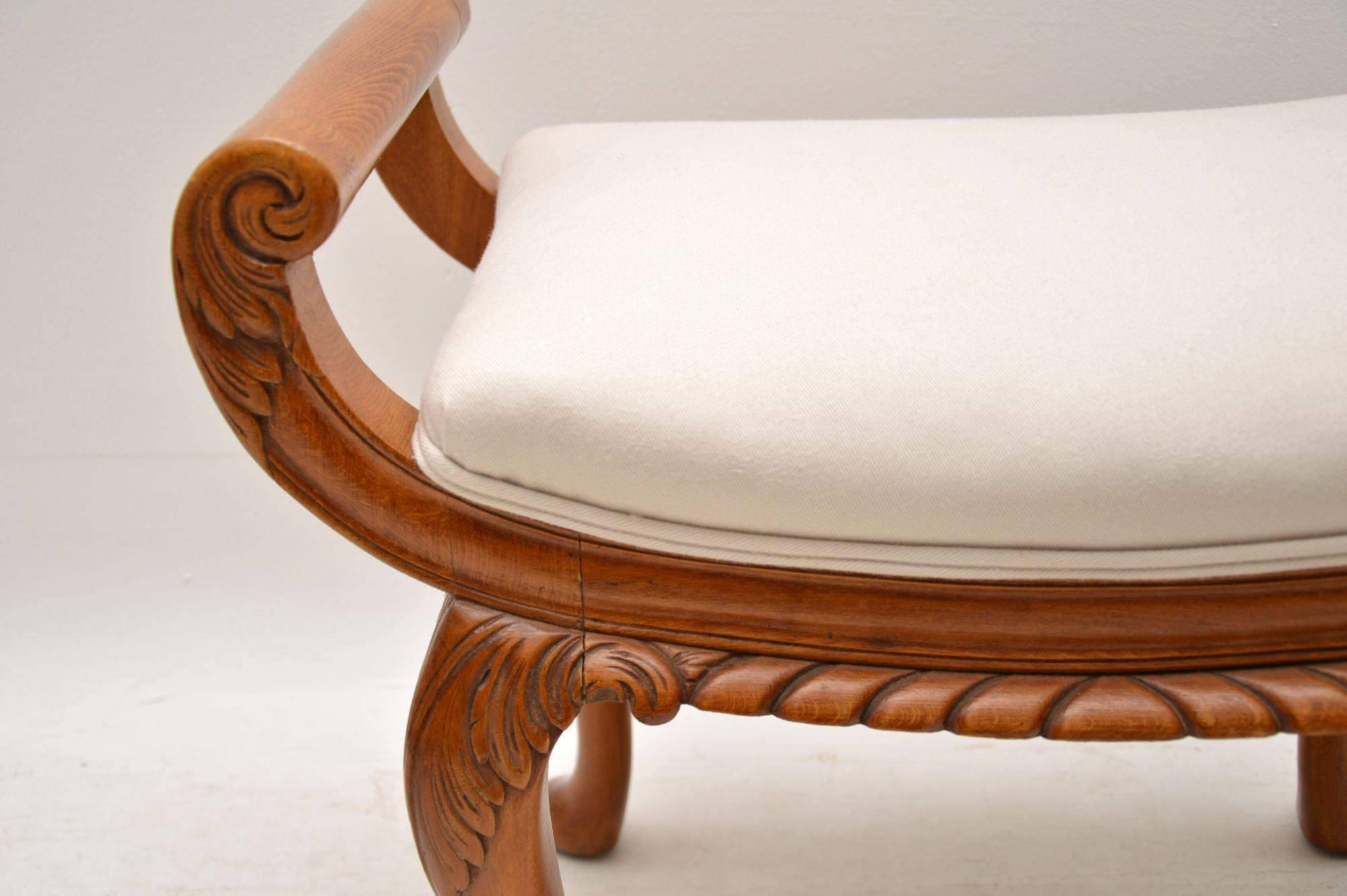 Early 20th Century Antique Carved Walnut Gondola Stool