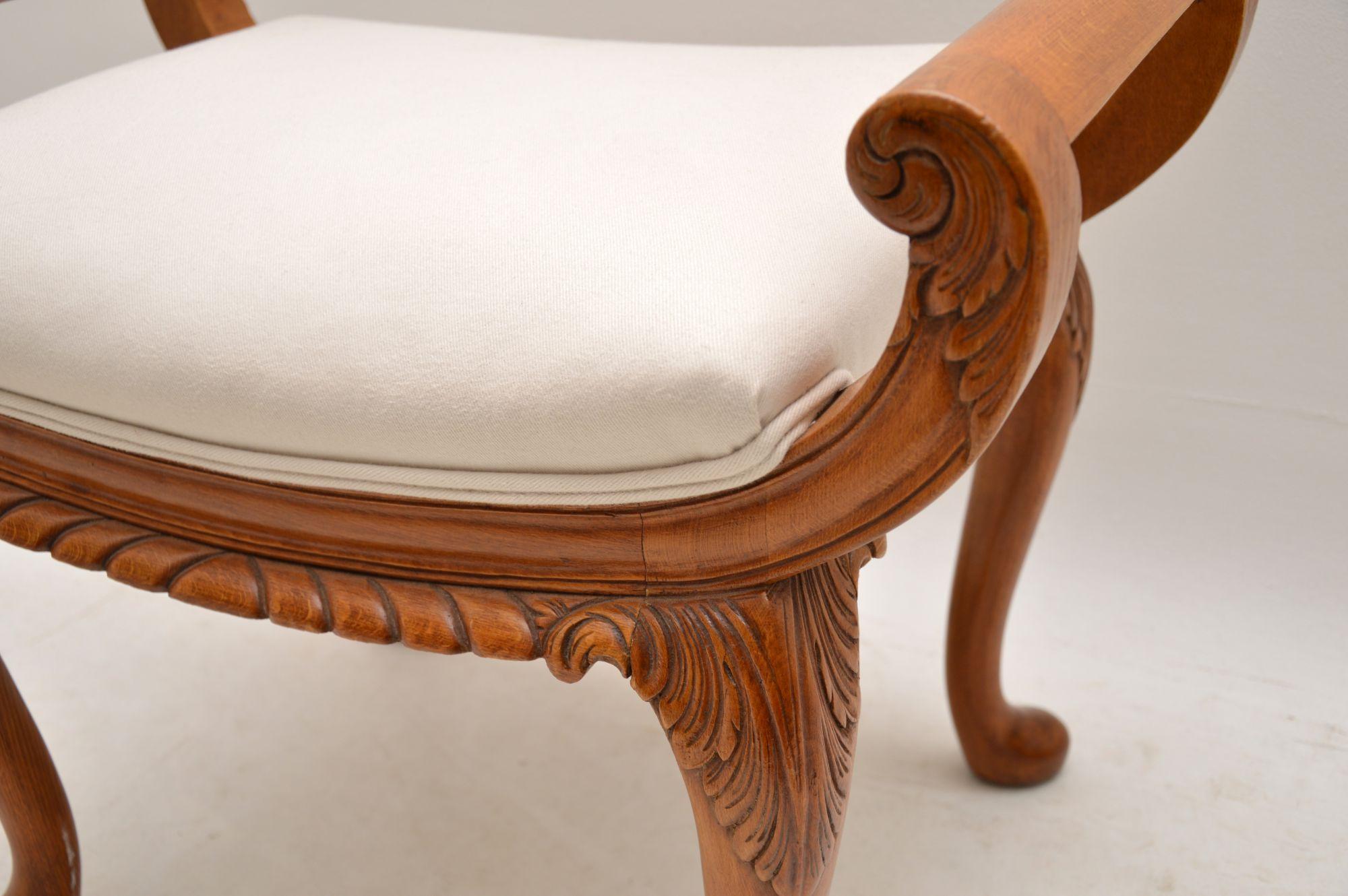 Fabric Antique Carved Walnut Gondola Stool