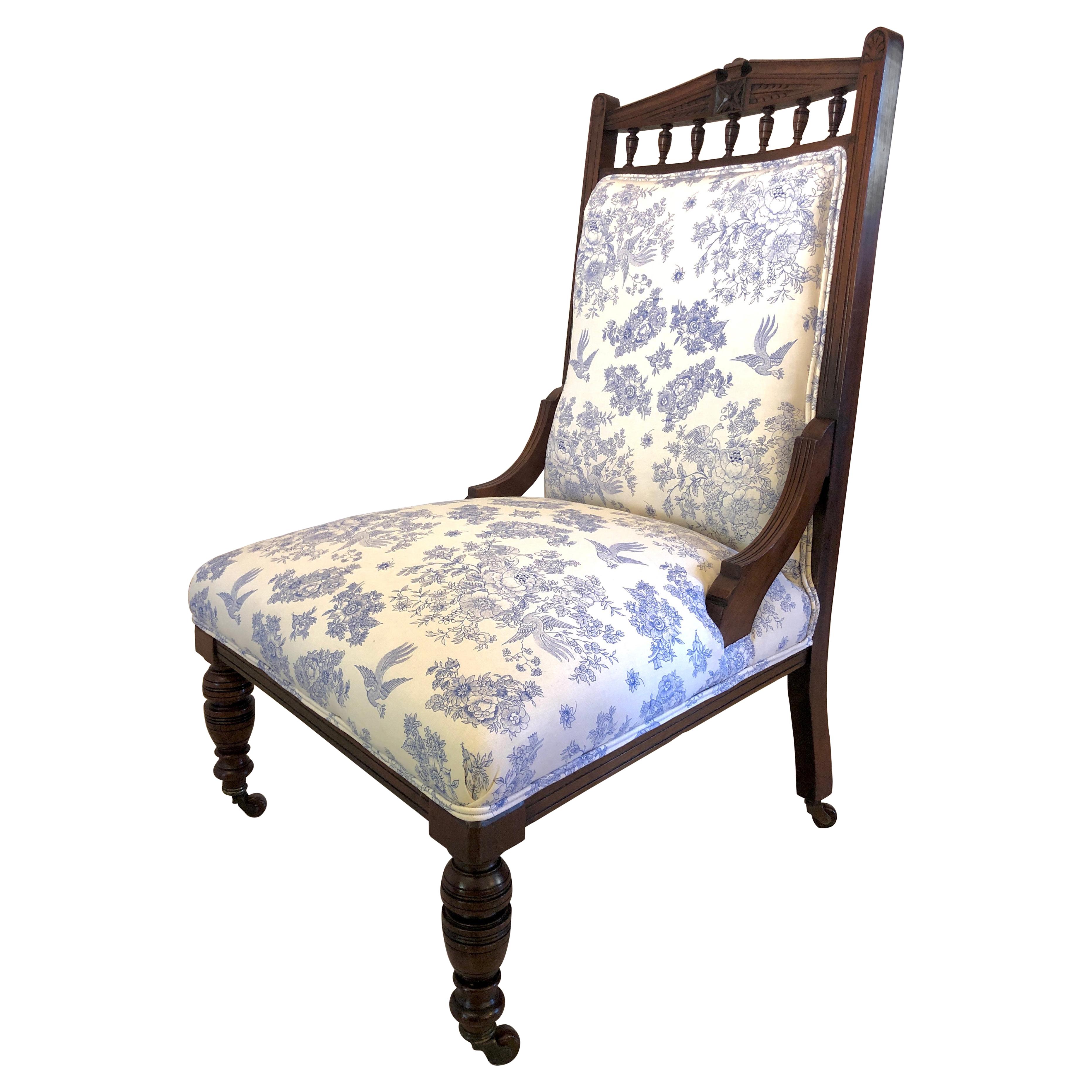 Antique Carved Walnut Ladies Chair For Sale