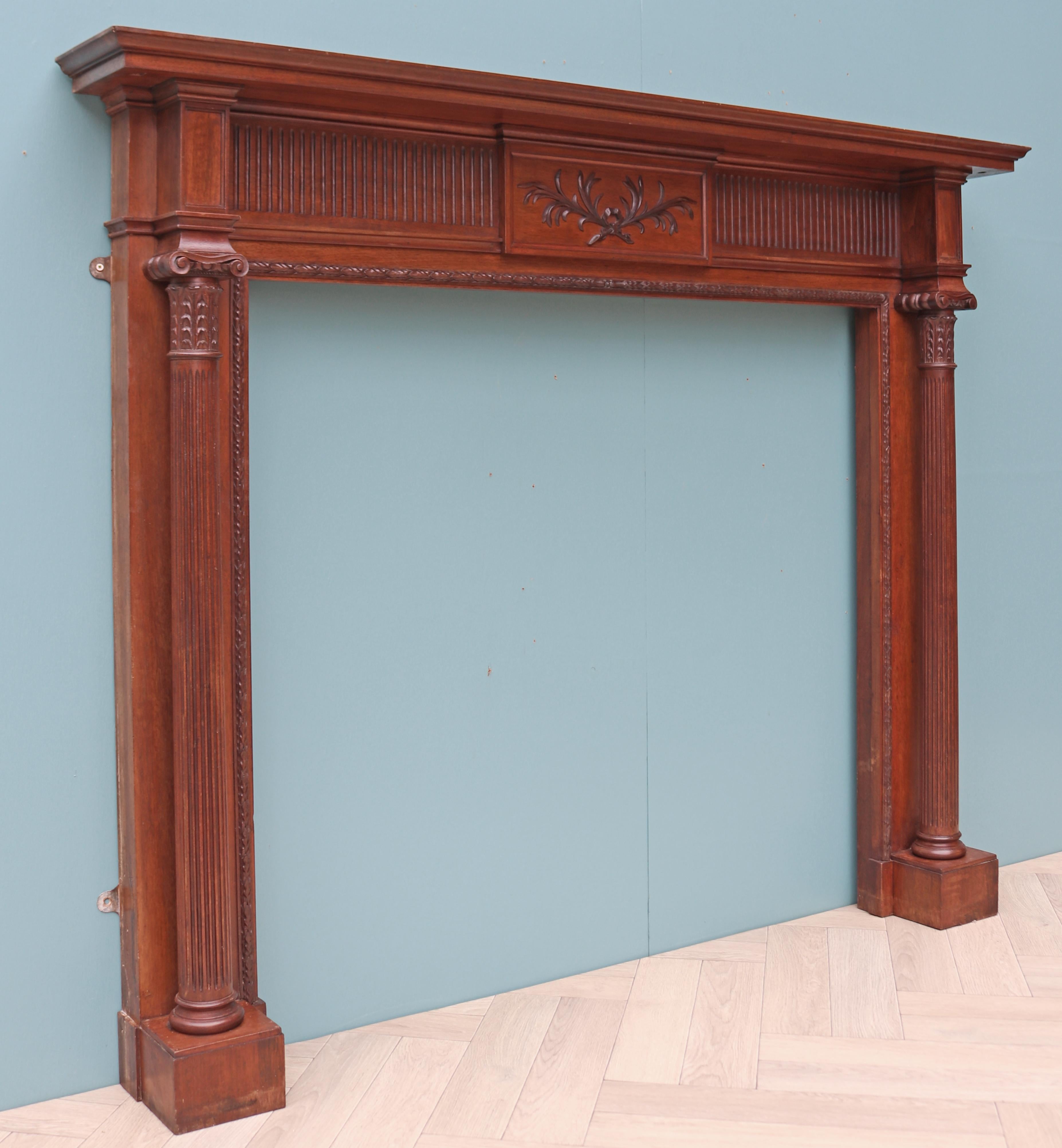 A late Victorian or Edwardian fireplace surround. This mantle-piece was salvaged from a house in Bristol.

Additional Dimensions:

Opening Height 96 cm

Opening Width 106 cm

Width between the outside of foot blocks 137 cm