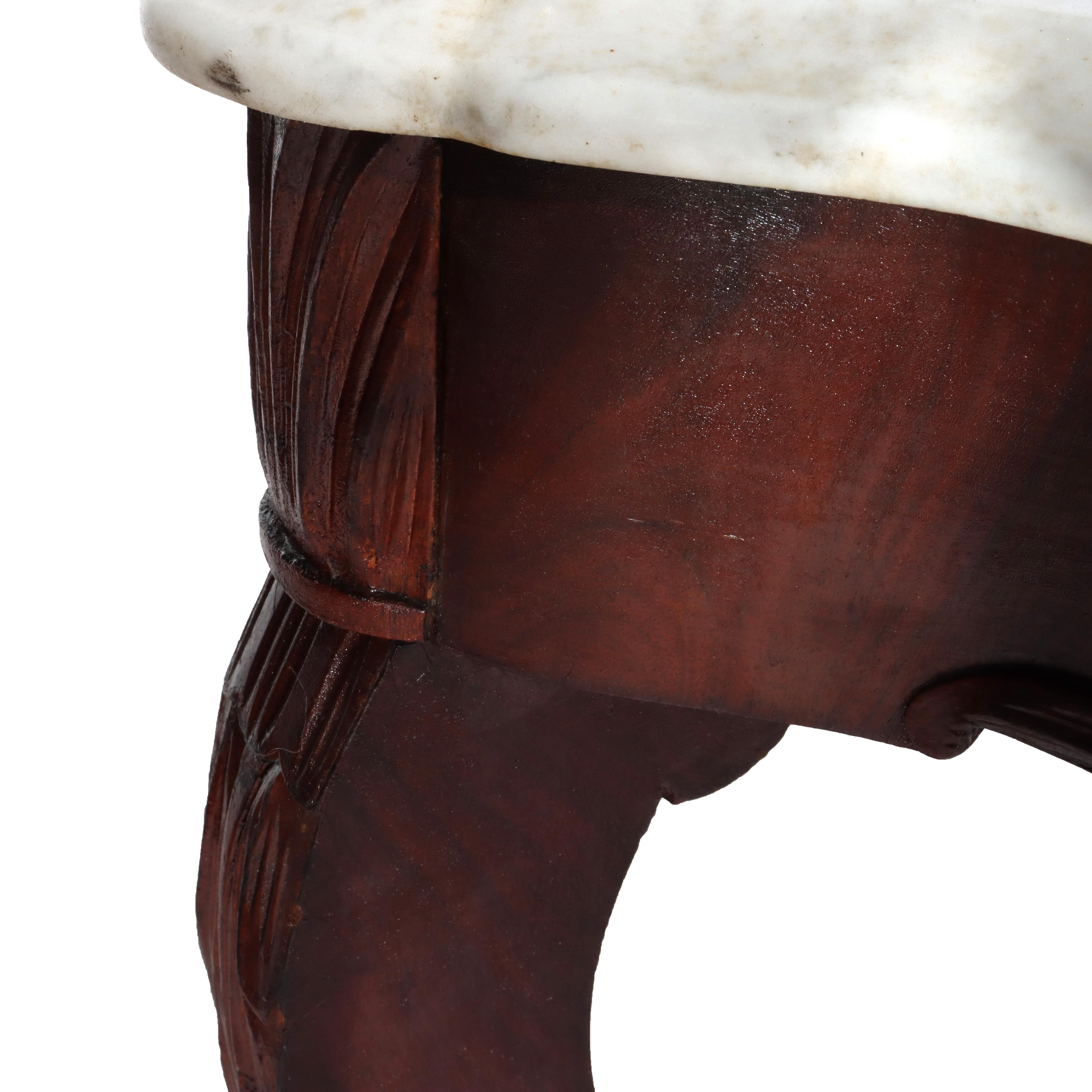 Antique Carved Walnut Marble Turtle Top Table C1890 For Sale 6