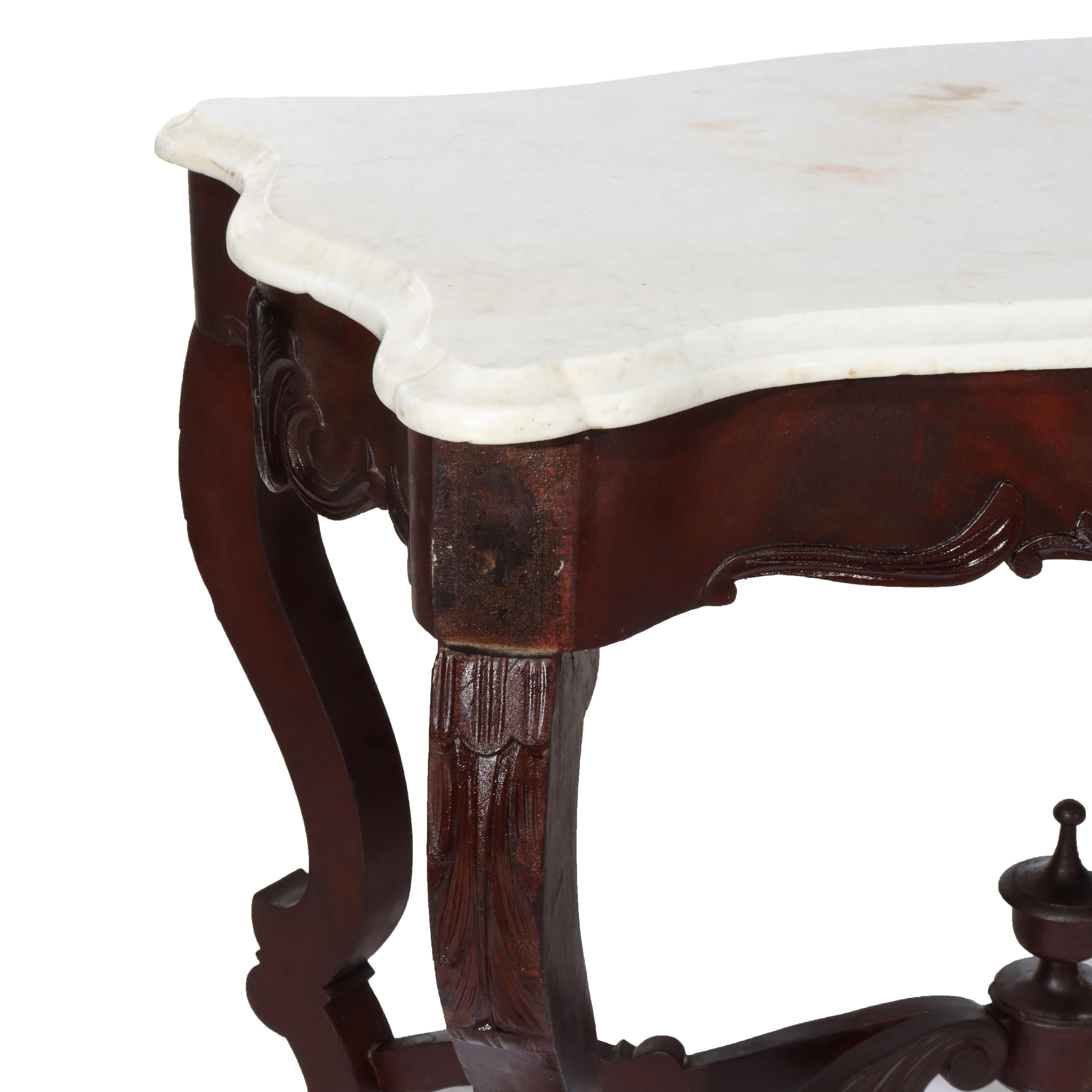 Antique Carved Walnut Marble Turtle Top Table C1890 For Sale 7
