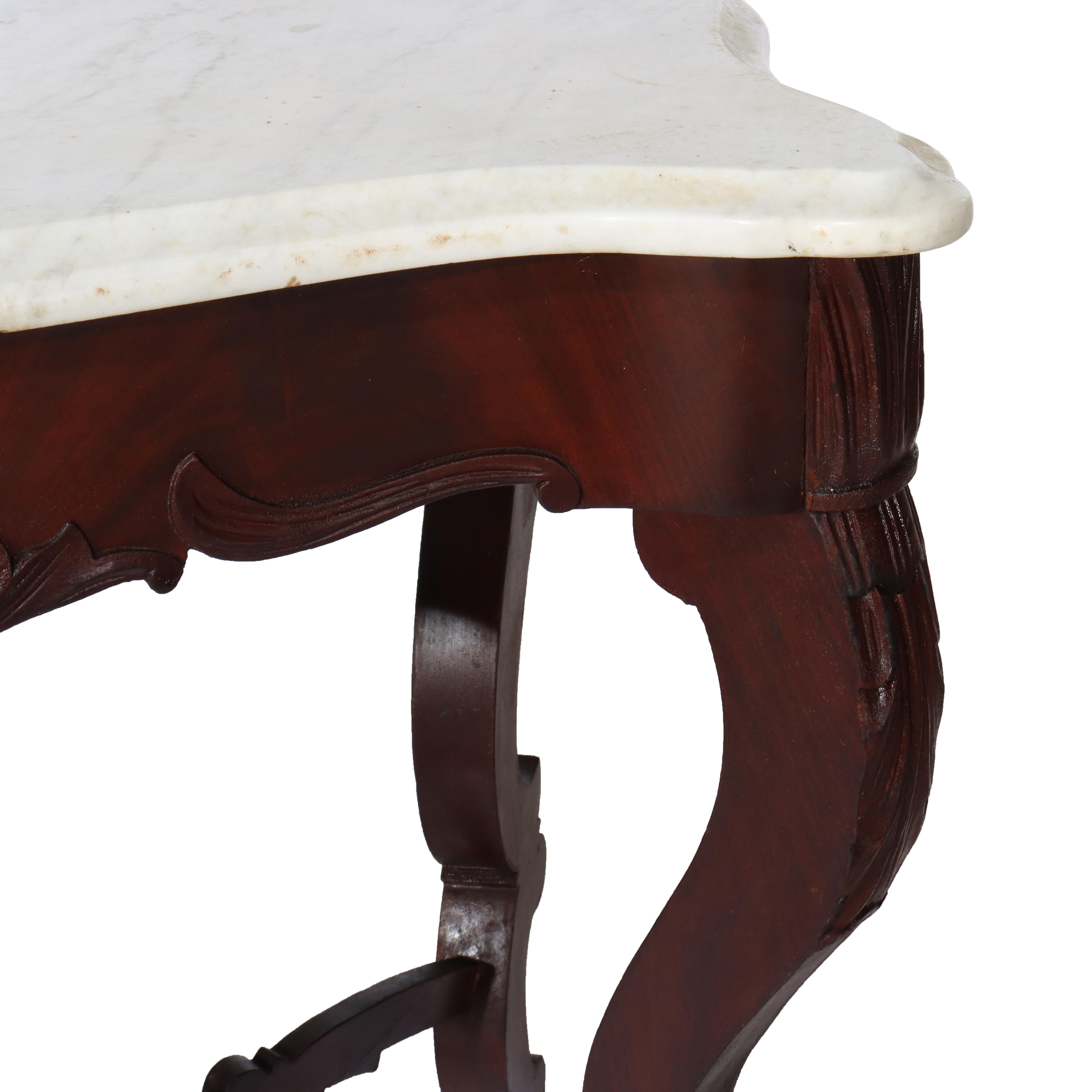 Antique Carved Walnut Marble Turtle Top Table C1890 For Sale 8