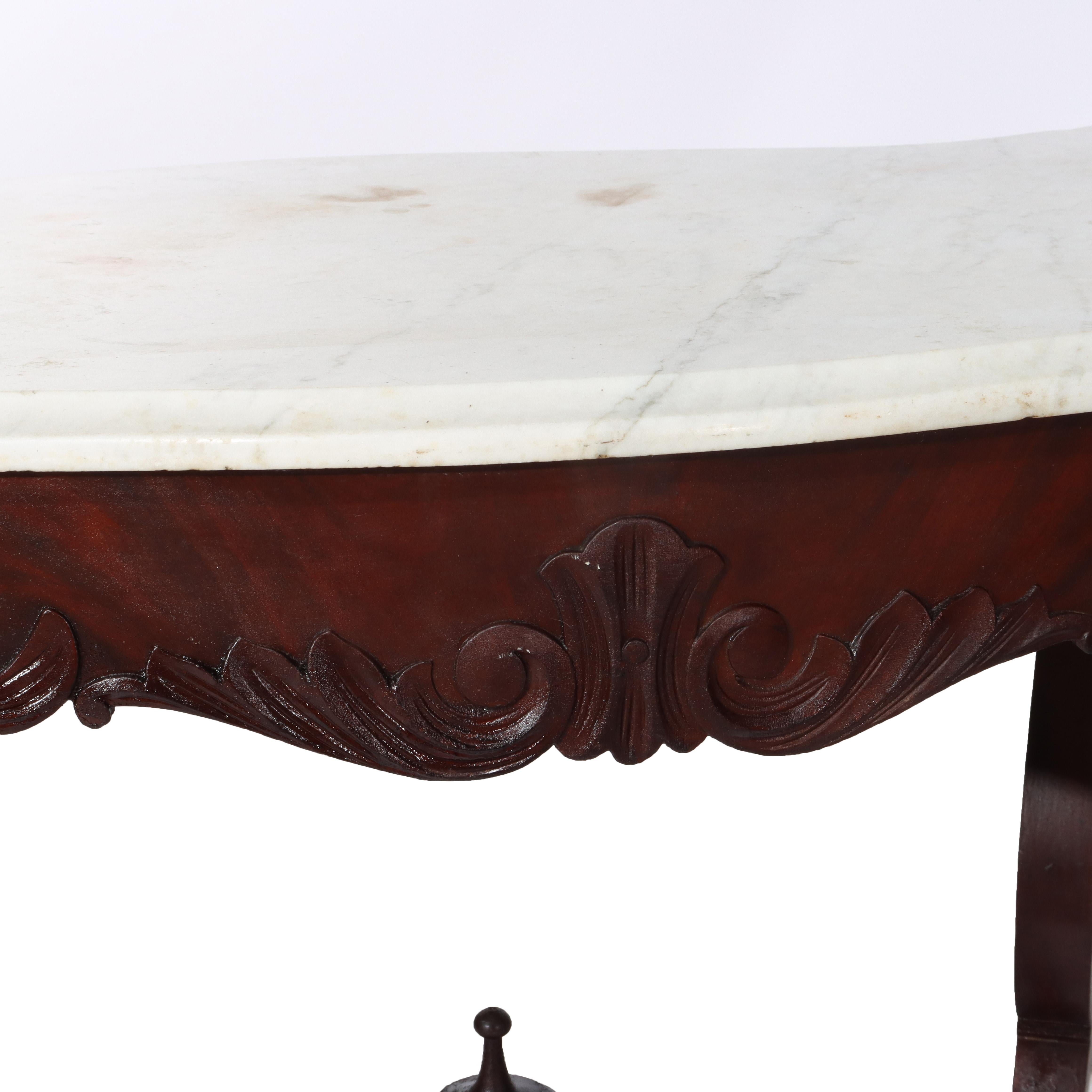 Antique Carved Walnut Marble Turtle Top Table C1890 For Sale 9